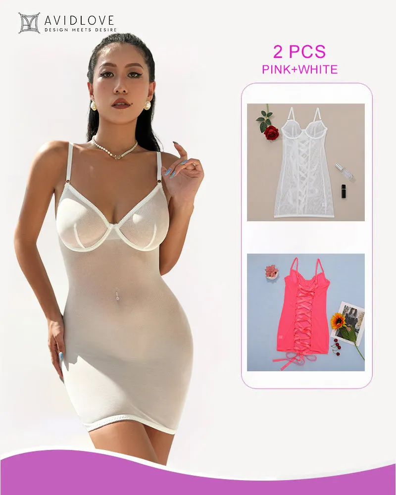2 Packs Backless Lace-Up Mini Dresses