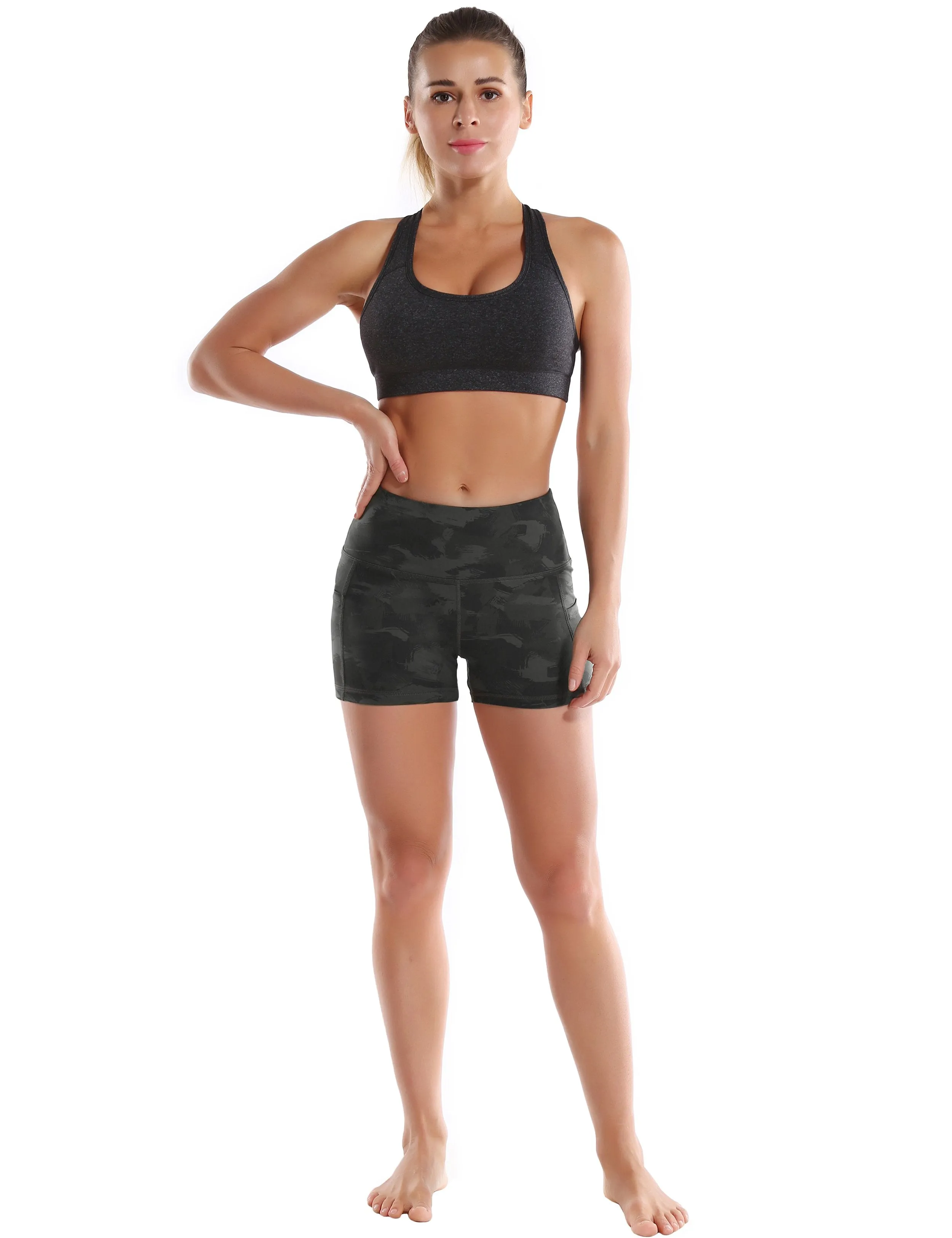2.5" Printed Side Pockets Yoga Shorts dimgray brushcamo ins_yoga