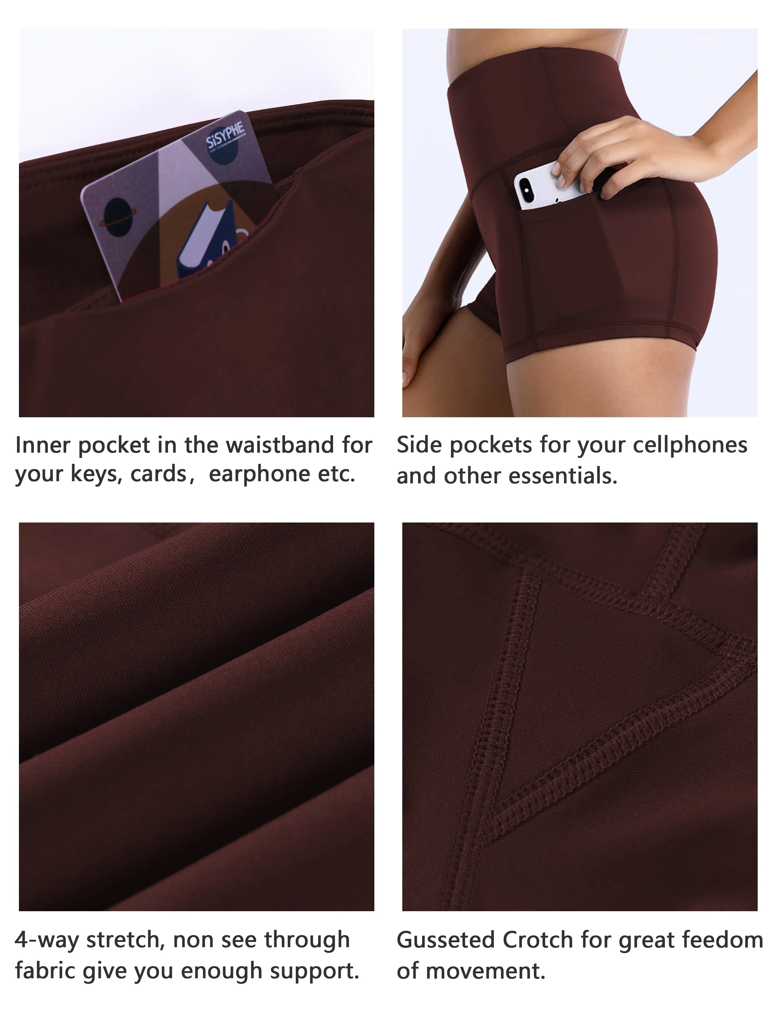2.5" Side Pockets Yoga Shorts mahoganymaroon_yoga