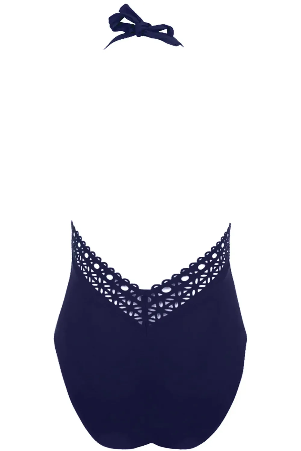 Ajourage Couture Plunging Back Halter Swimsuit in Navy