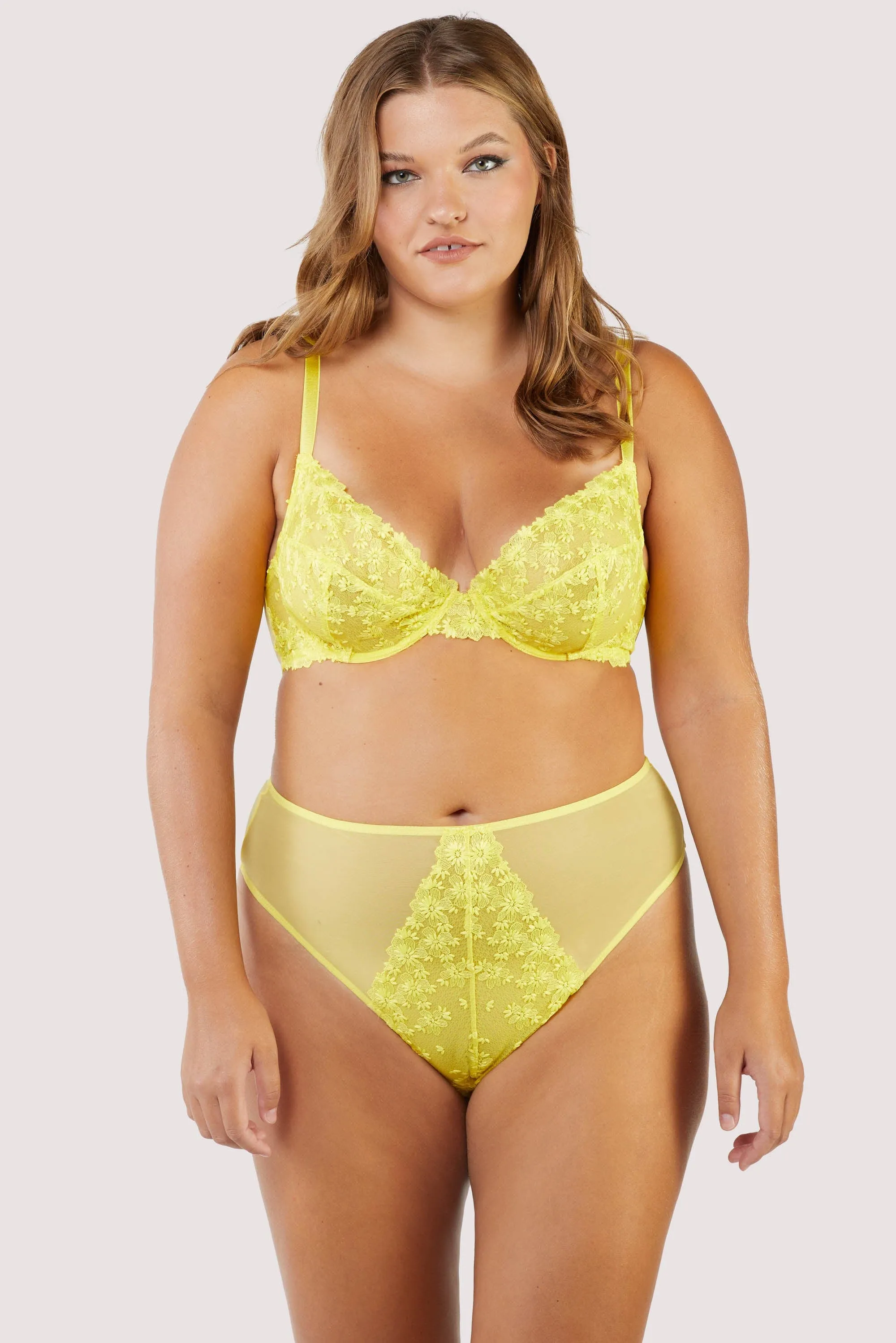 Audre Yellow Embroidery High Waisted Thong