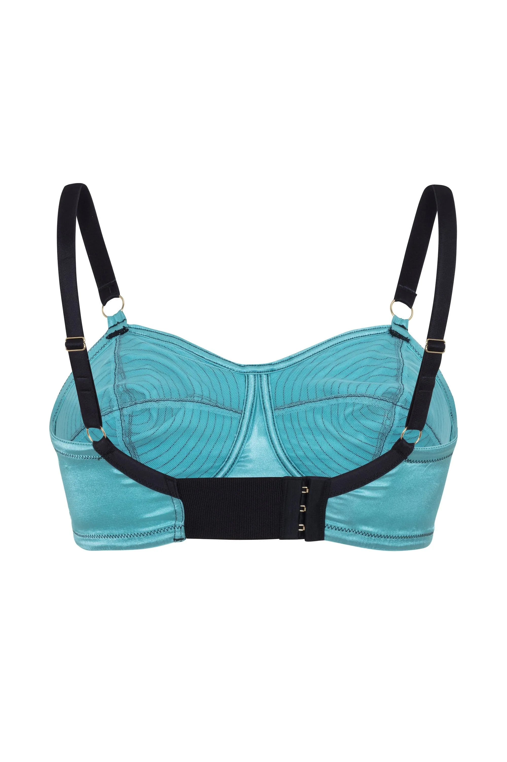 Bettie Page Teal/Black Spiral Stitch Bullet Bra