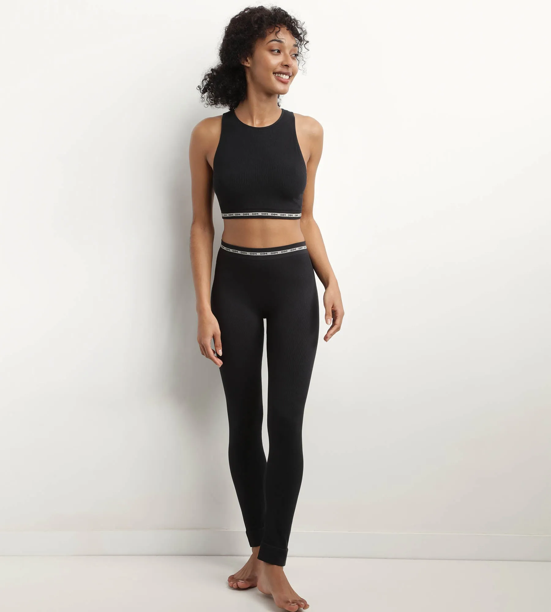 Black seamless women's leggings in ribbed fabric Dim Icon Seamless