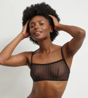 Bralette femme en tulle translucide Noir et pois Lurex Dim Shiny Mesh