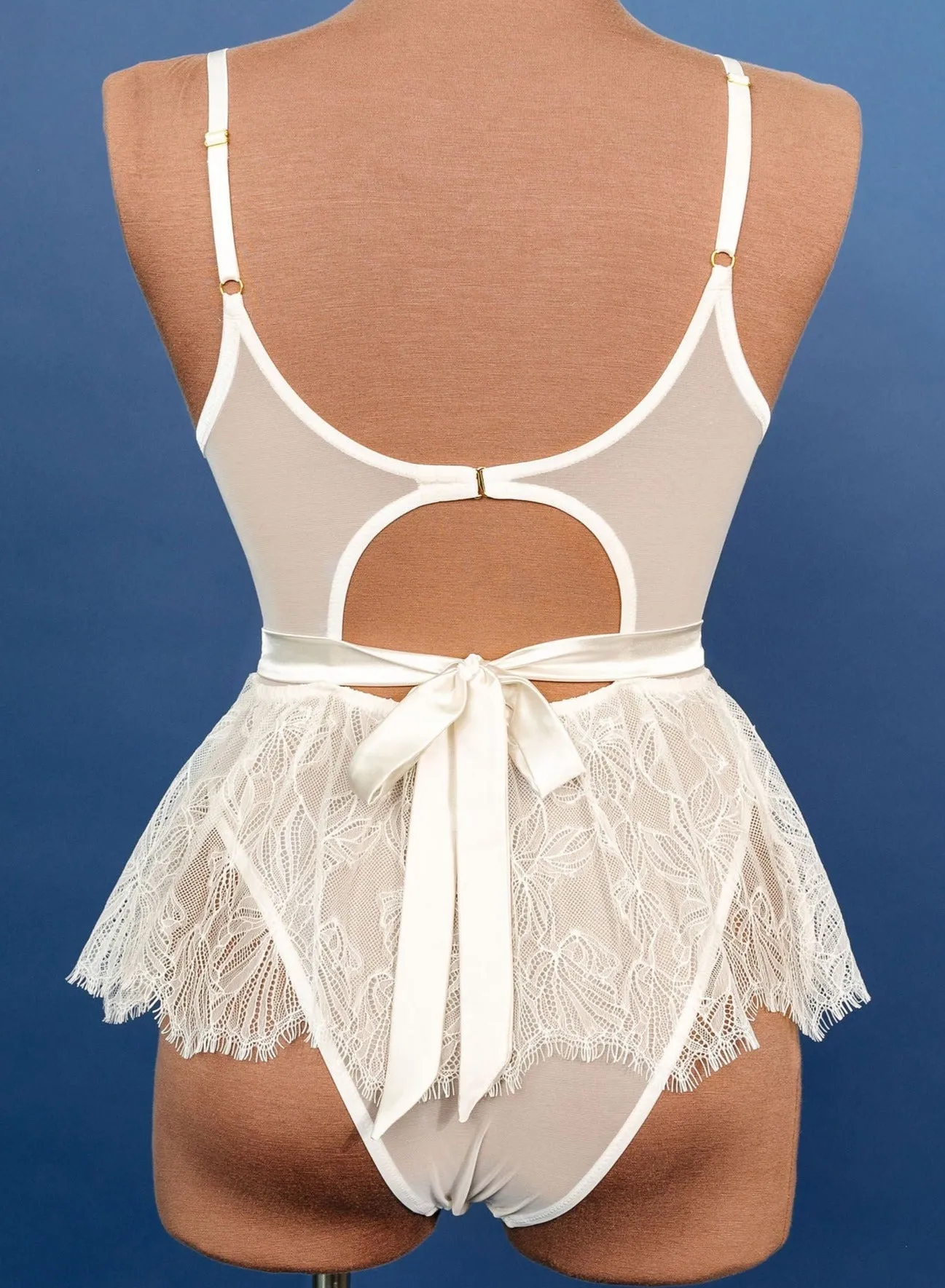 Bridal Bundle: Eyelash Lace Crotchless Teddy - Pearl