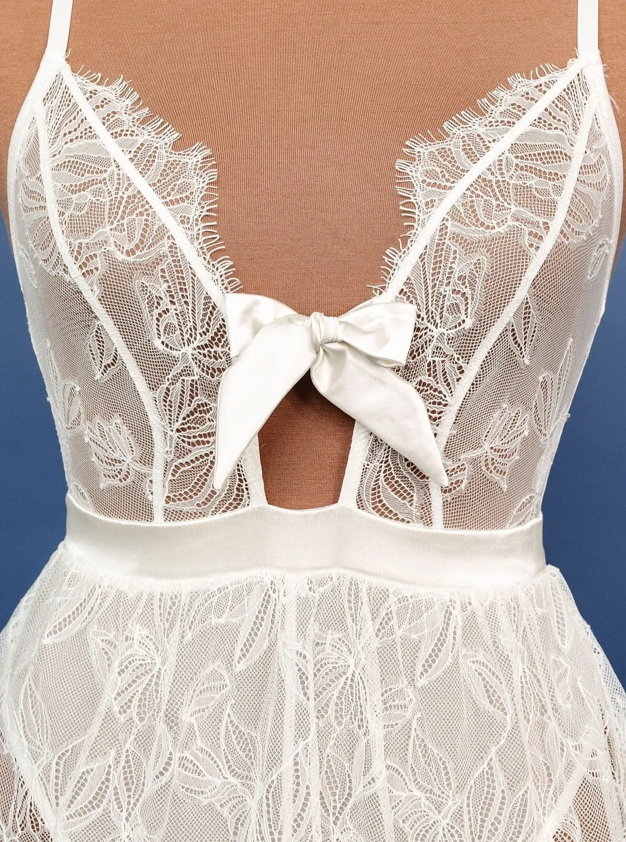 Bridal Bundle: Eyelash Lace Crotchless Teddy - Pearl