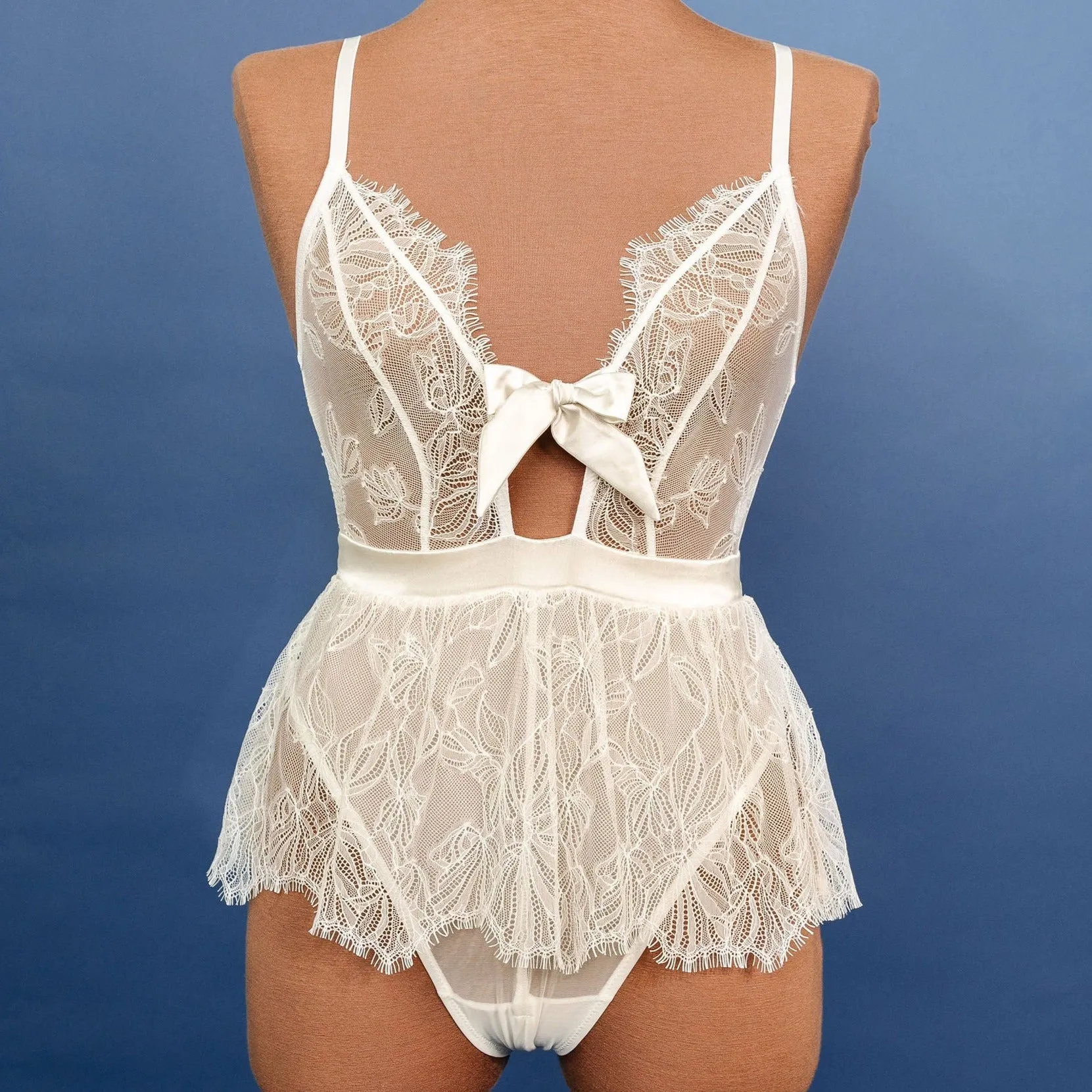 Bridal Bundle: Eyelash Lace Crotchless Teddy - Pearl