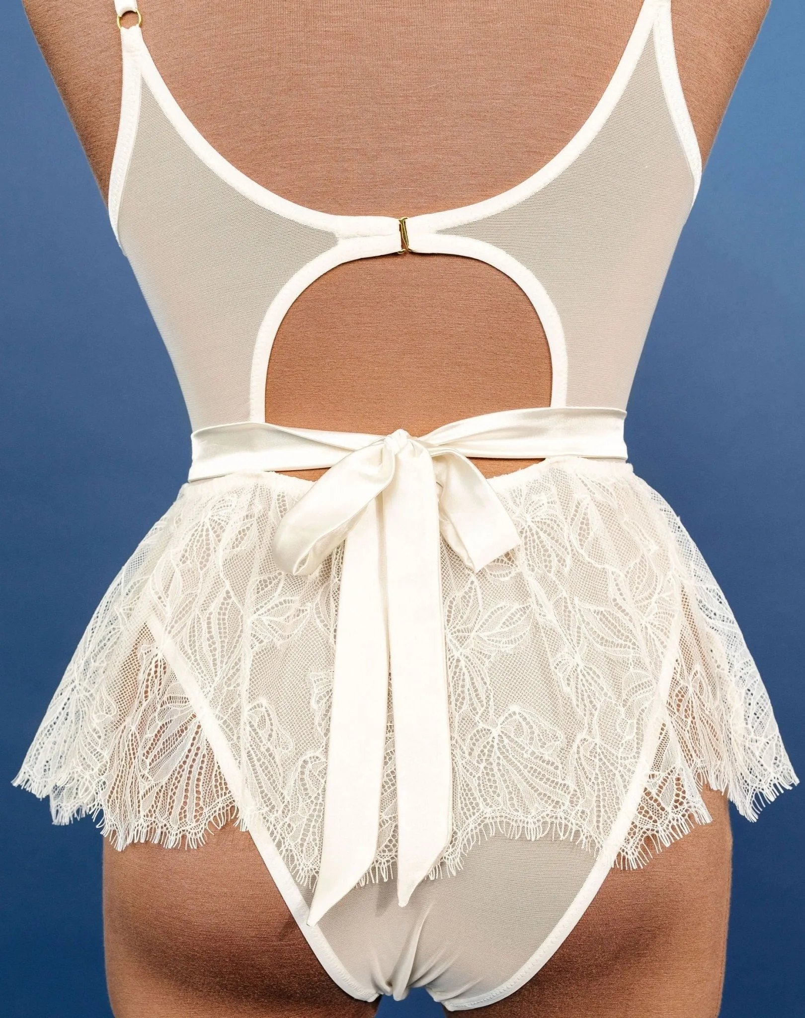 Bridal Bundle: Eyelash Lace Crotchless Teddy - Pearl
