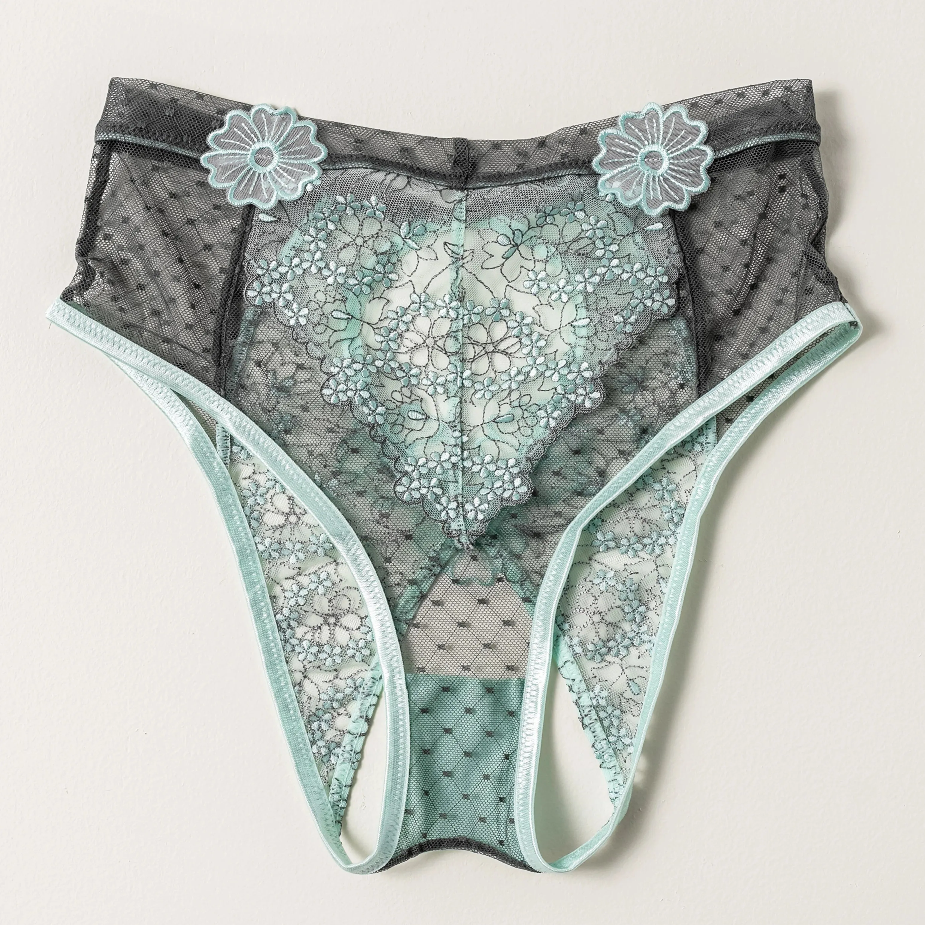 Embroidered High Waist Backless Panty - Mint Julep