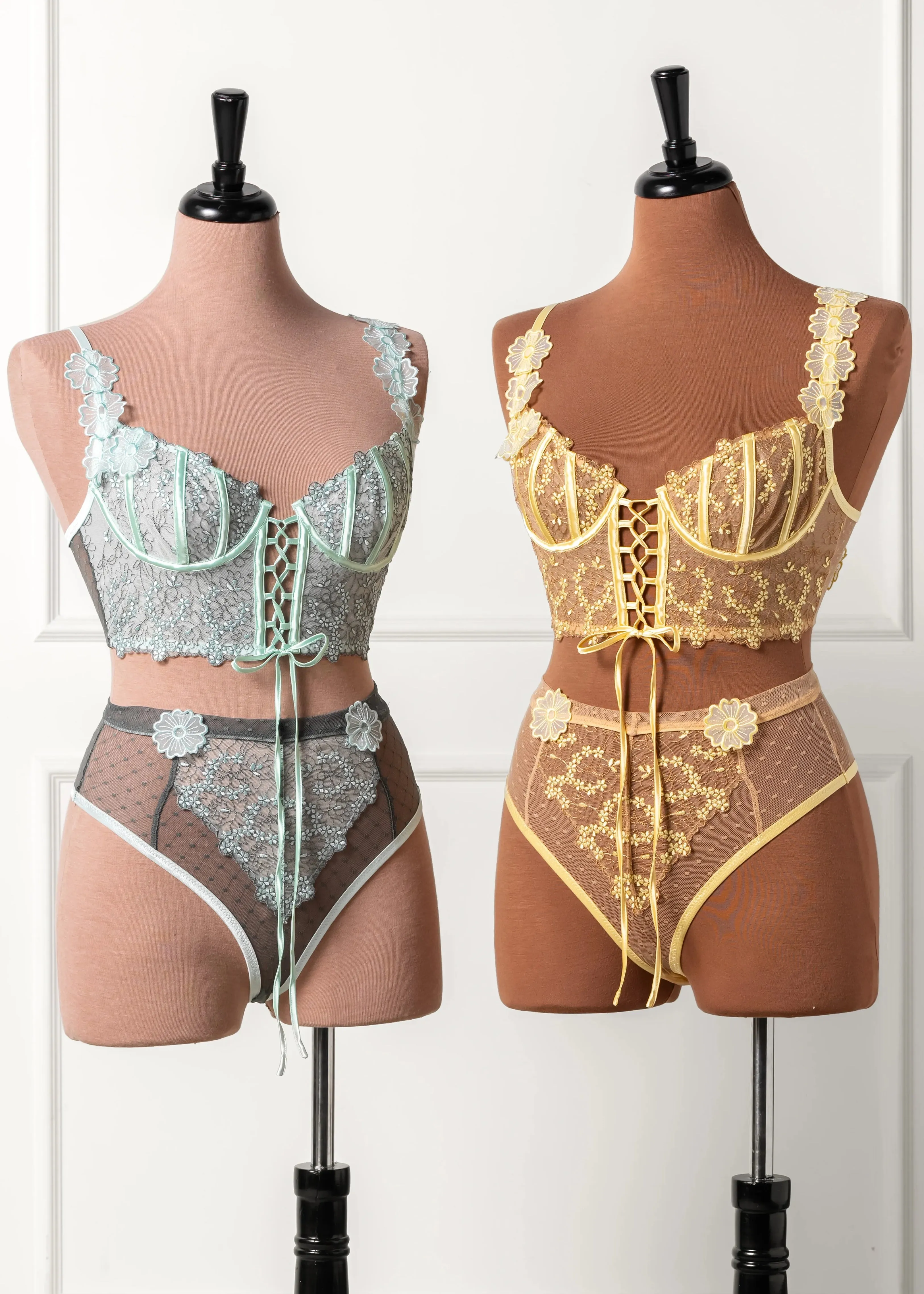 Embroidered High Waist Backless Panty - Mint Julep