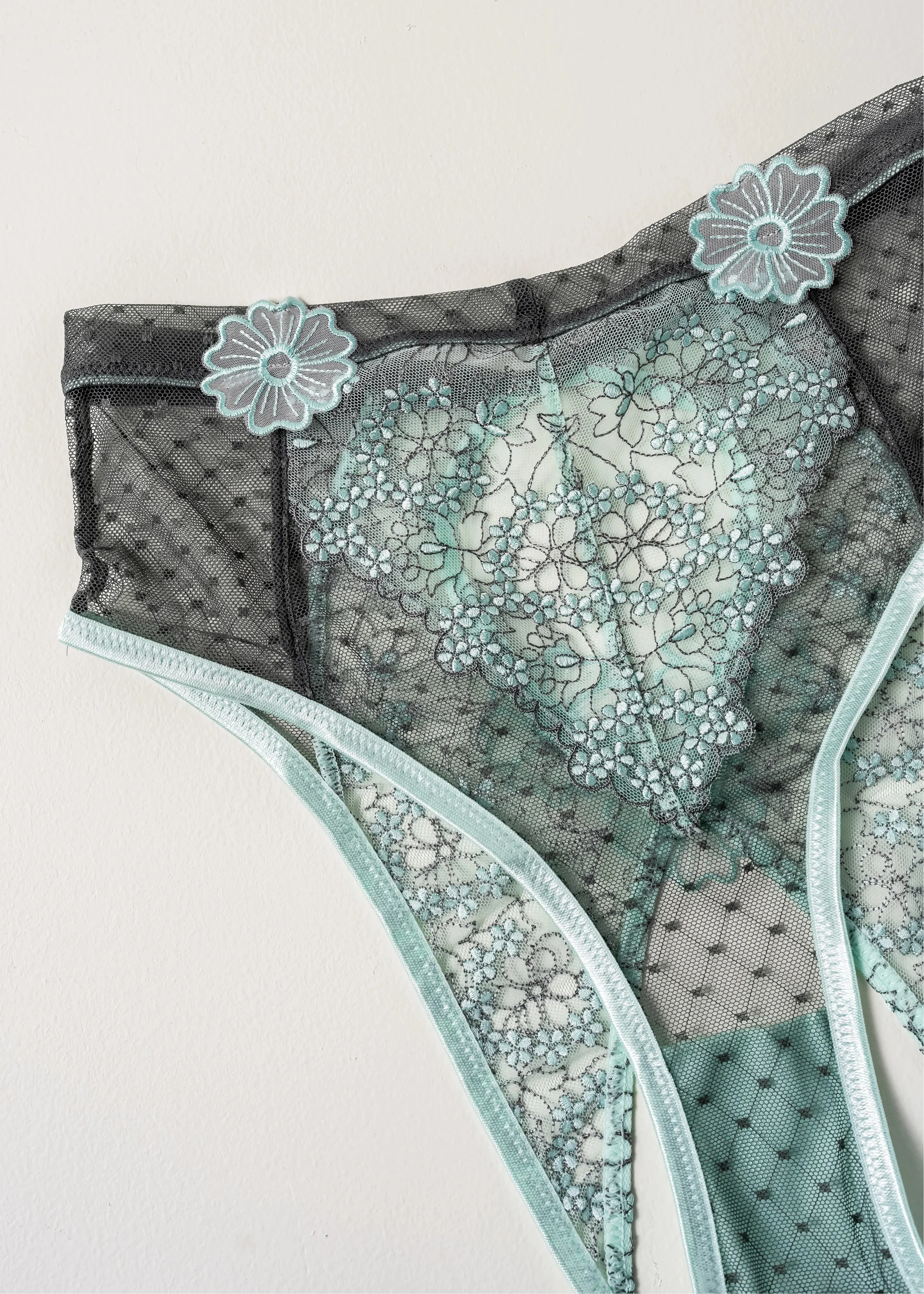 Embroidered High Waist Backless Panty - Mint Julep