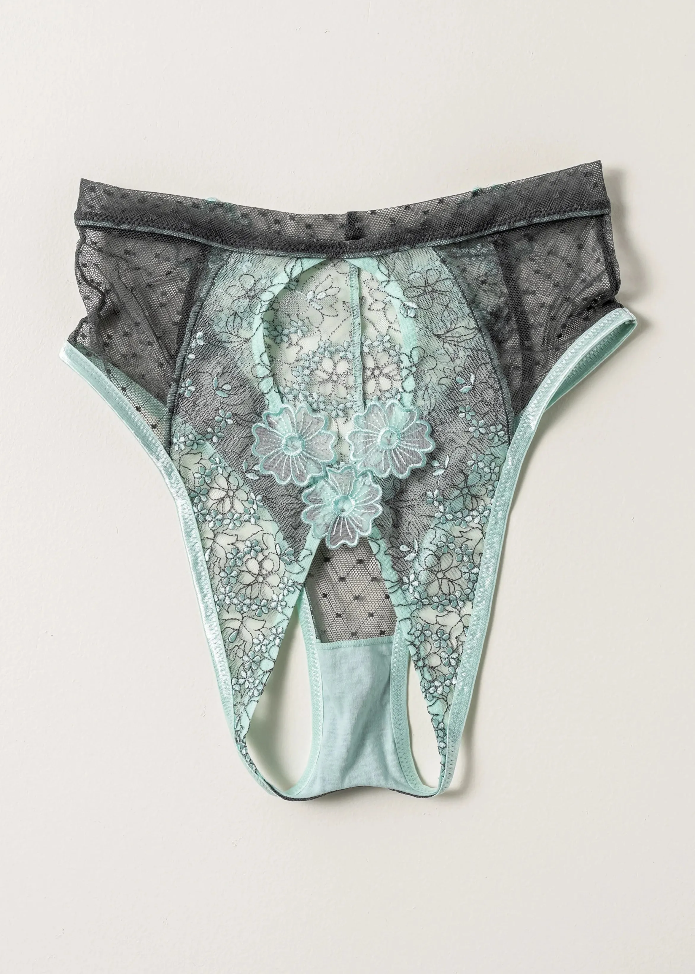 Embroidered High Waist Backless Panty - Mint Julep