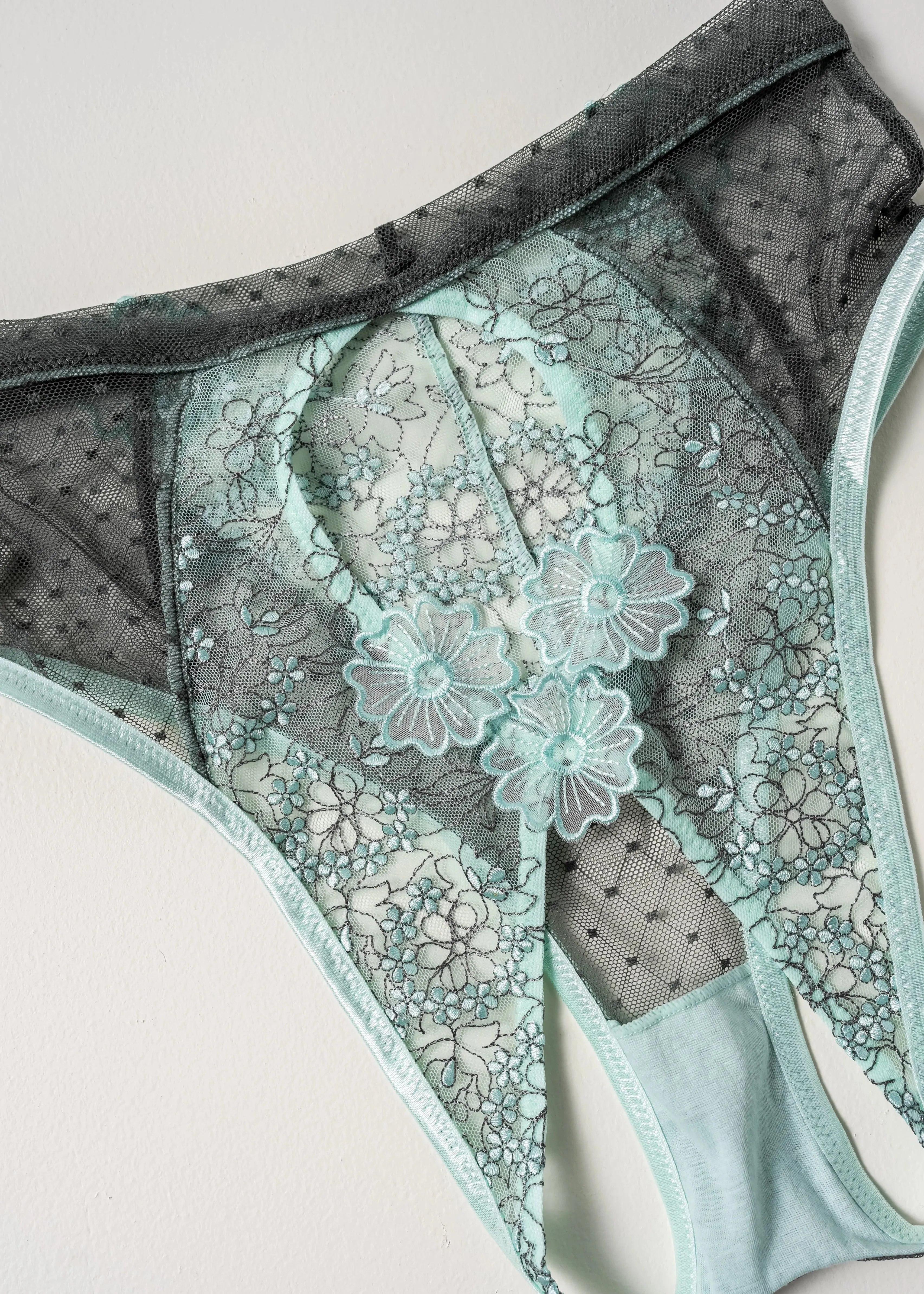 Embroidered High Waist Backless Panty - Mint Julep