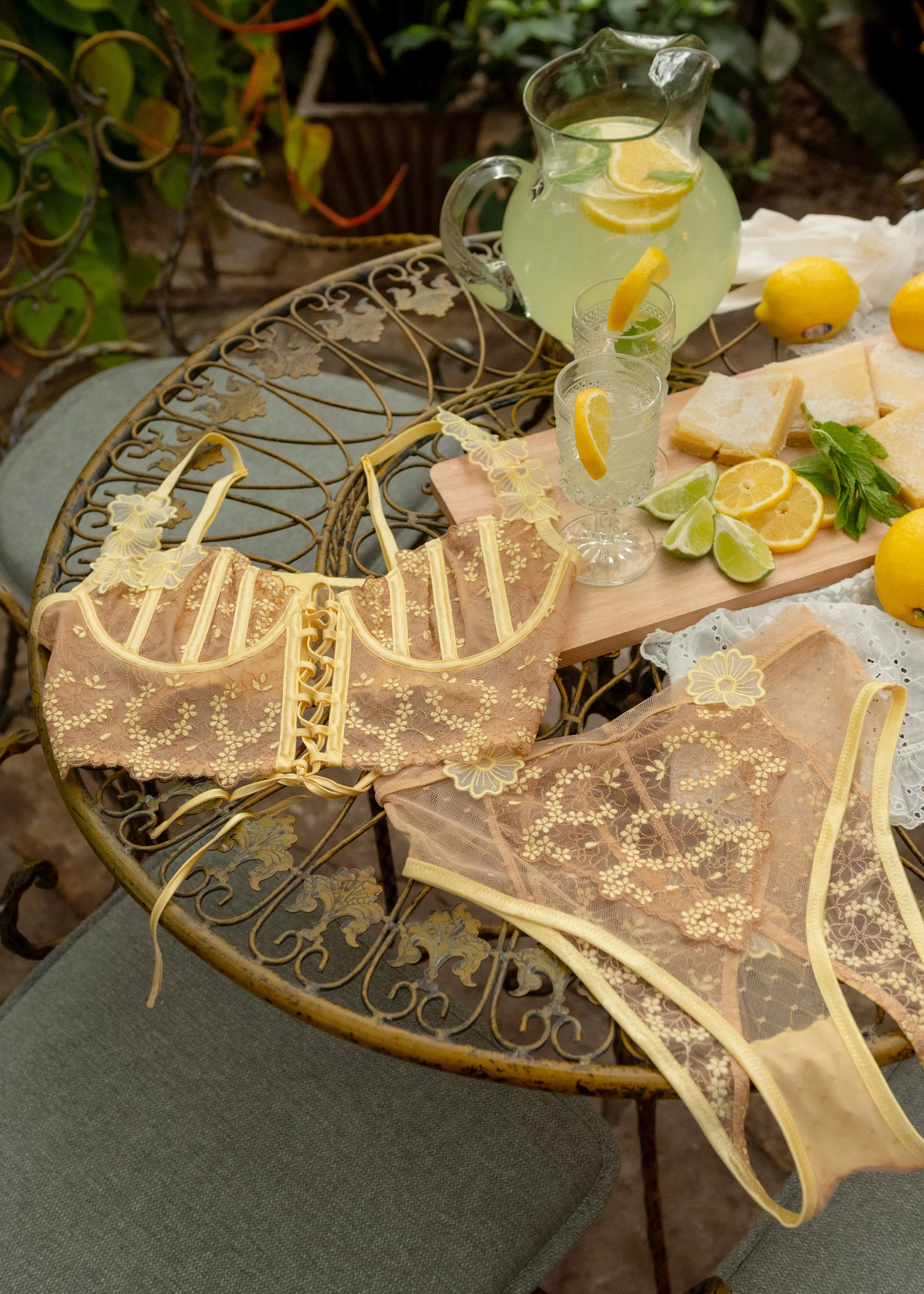 Embroidered Underwire Lace-Up Corset - Lemon Chiffon