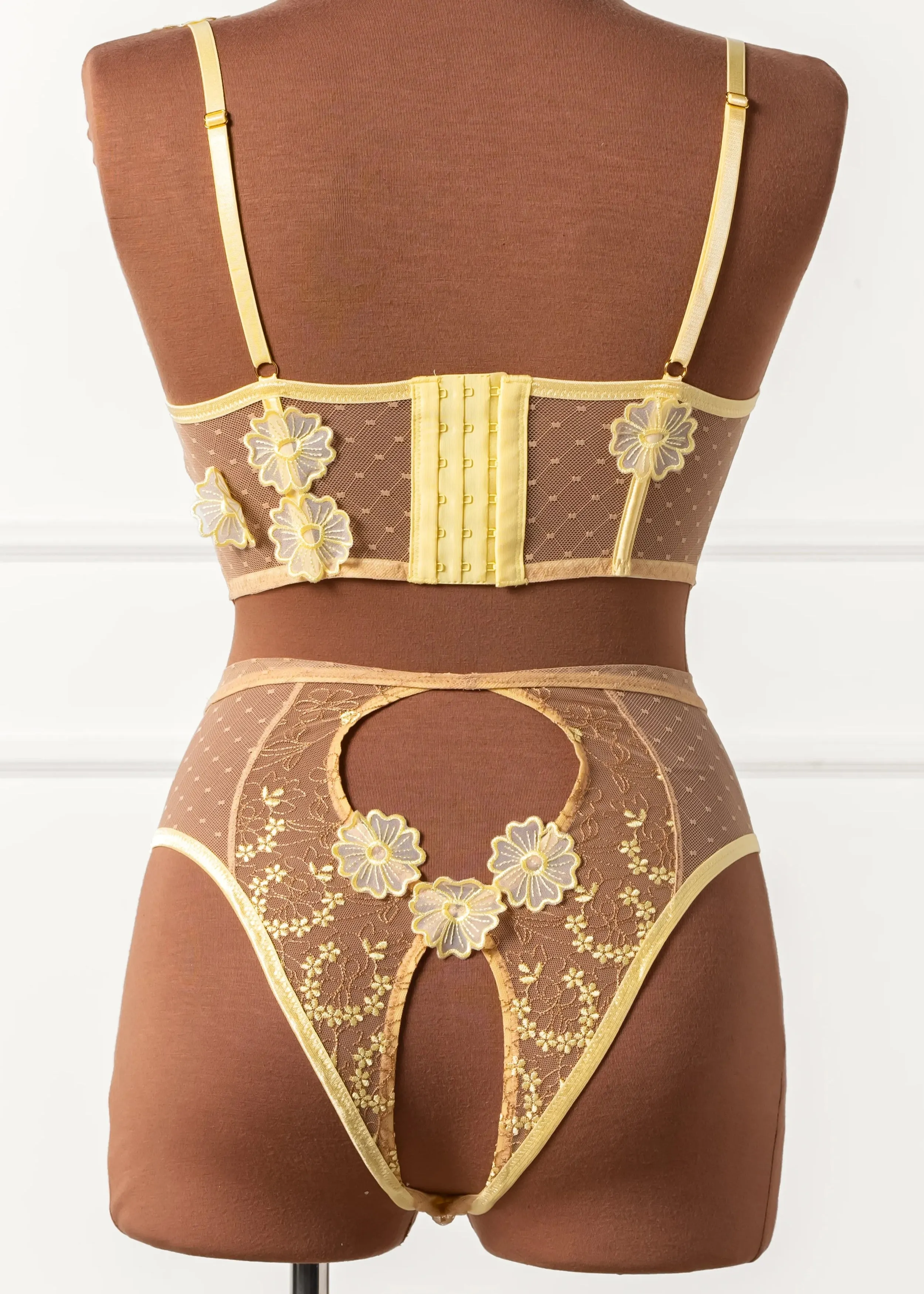 Embroidered Underwire Lace-Up Corset - Lemon Chiffon
