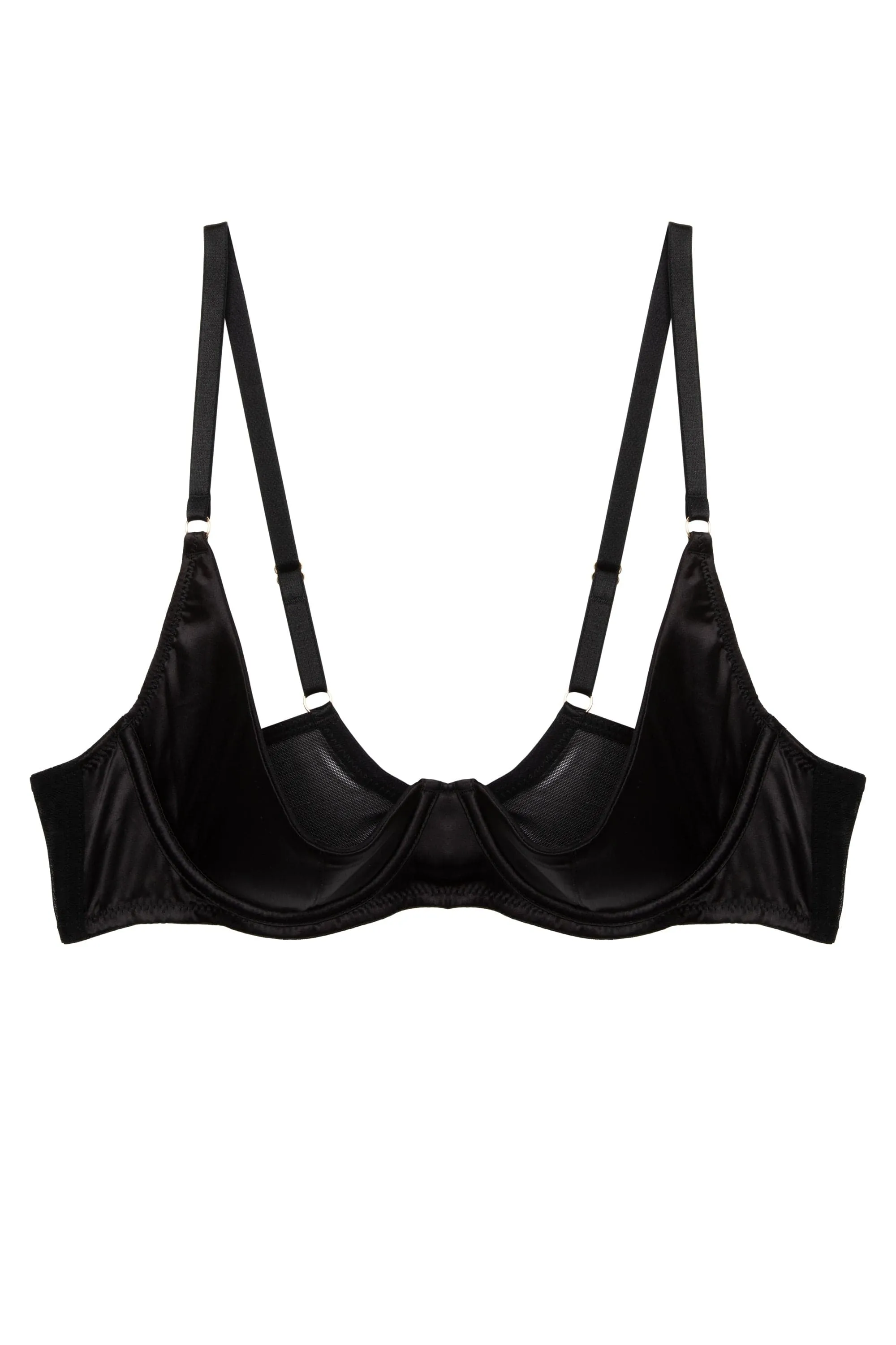 Etta Black Satin Quarter Cup Bra Set