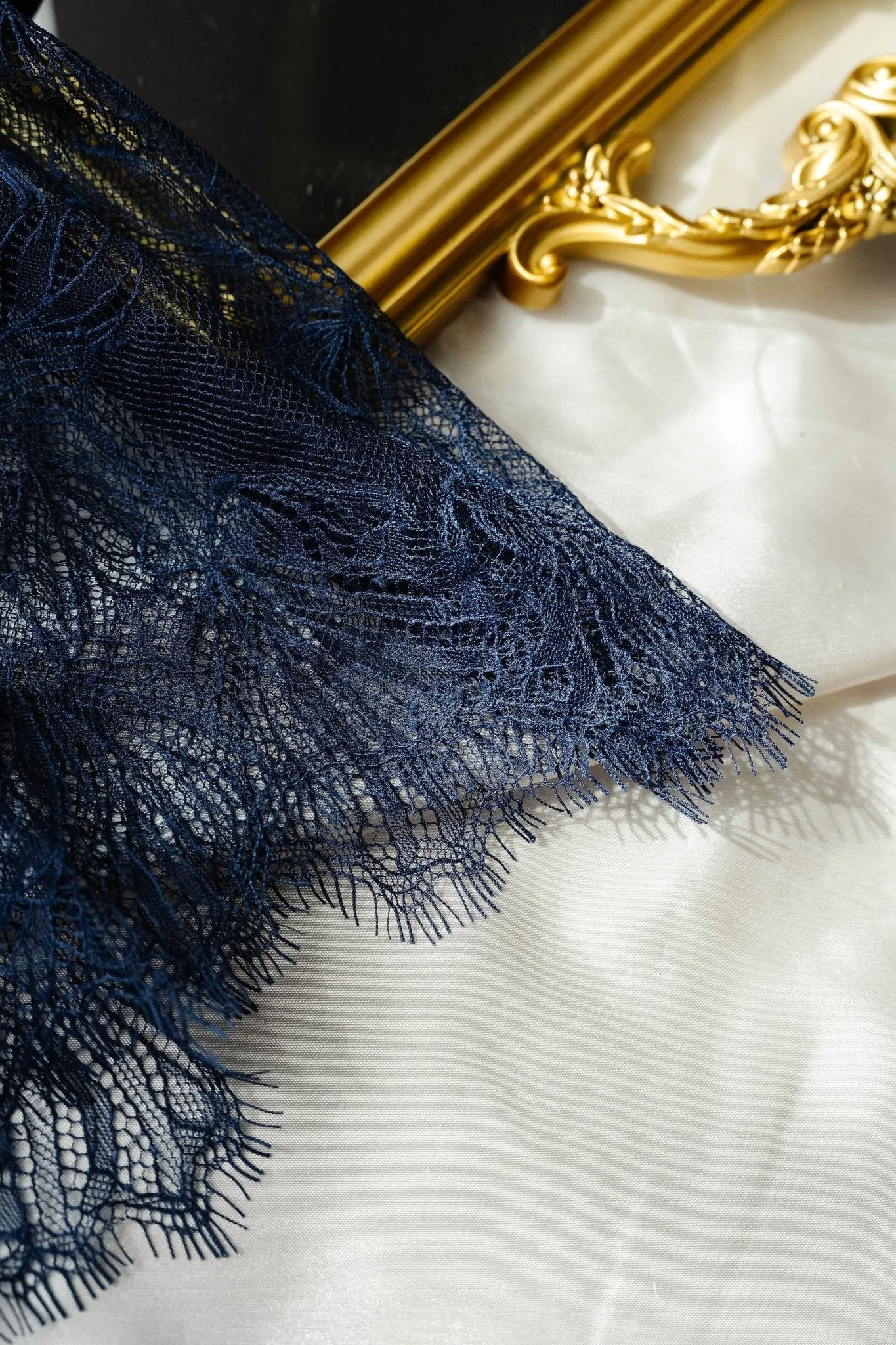 Eyelash Lace Crotchless Teddy - Navy