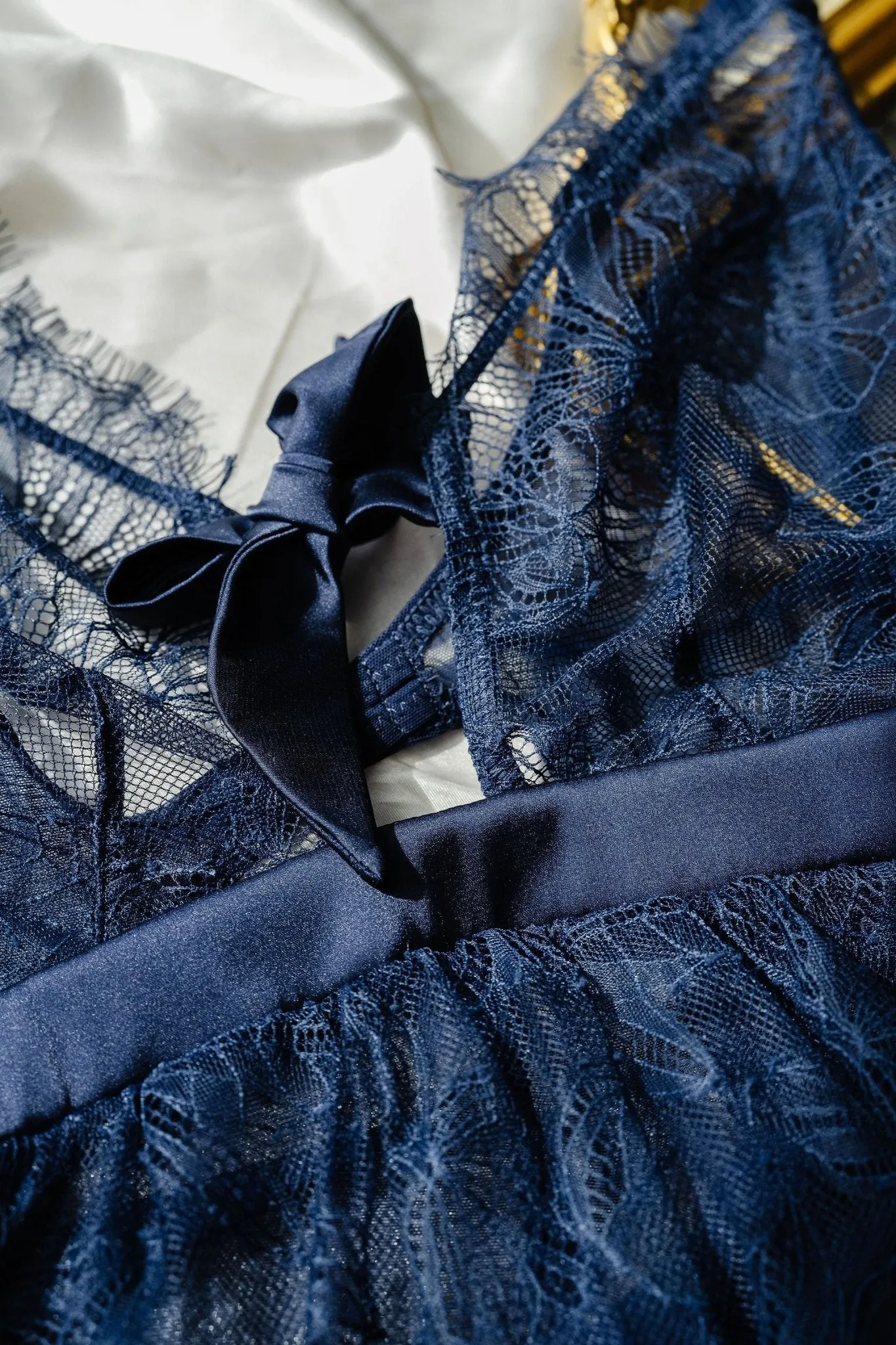 Eyelash Lace Crotchless Teddy - Navy