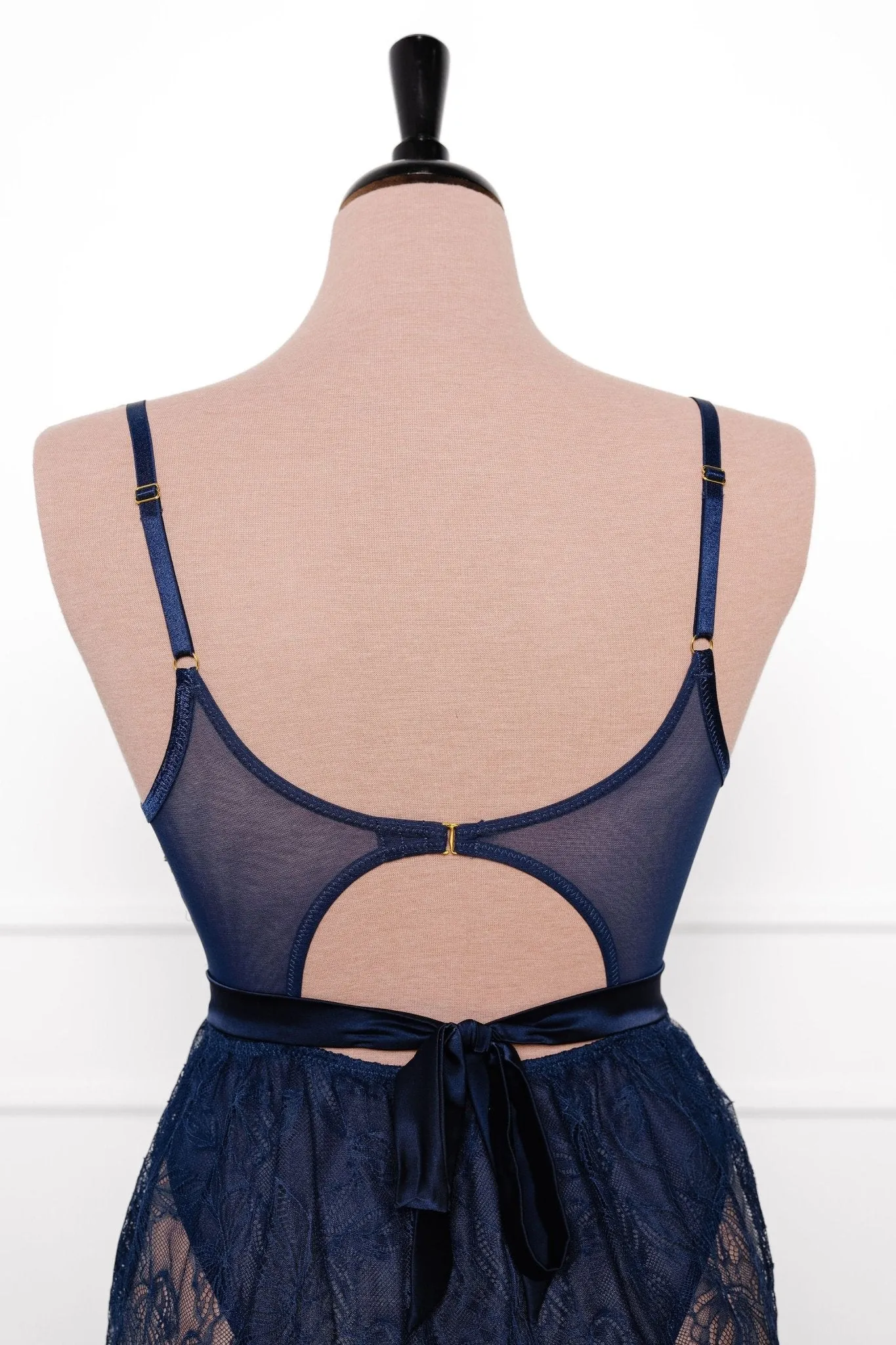 Eyelash Lace Crotchless Teddy - Navy