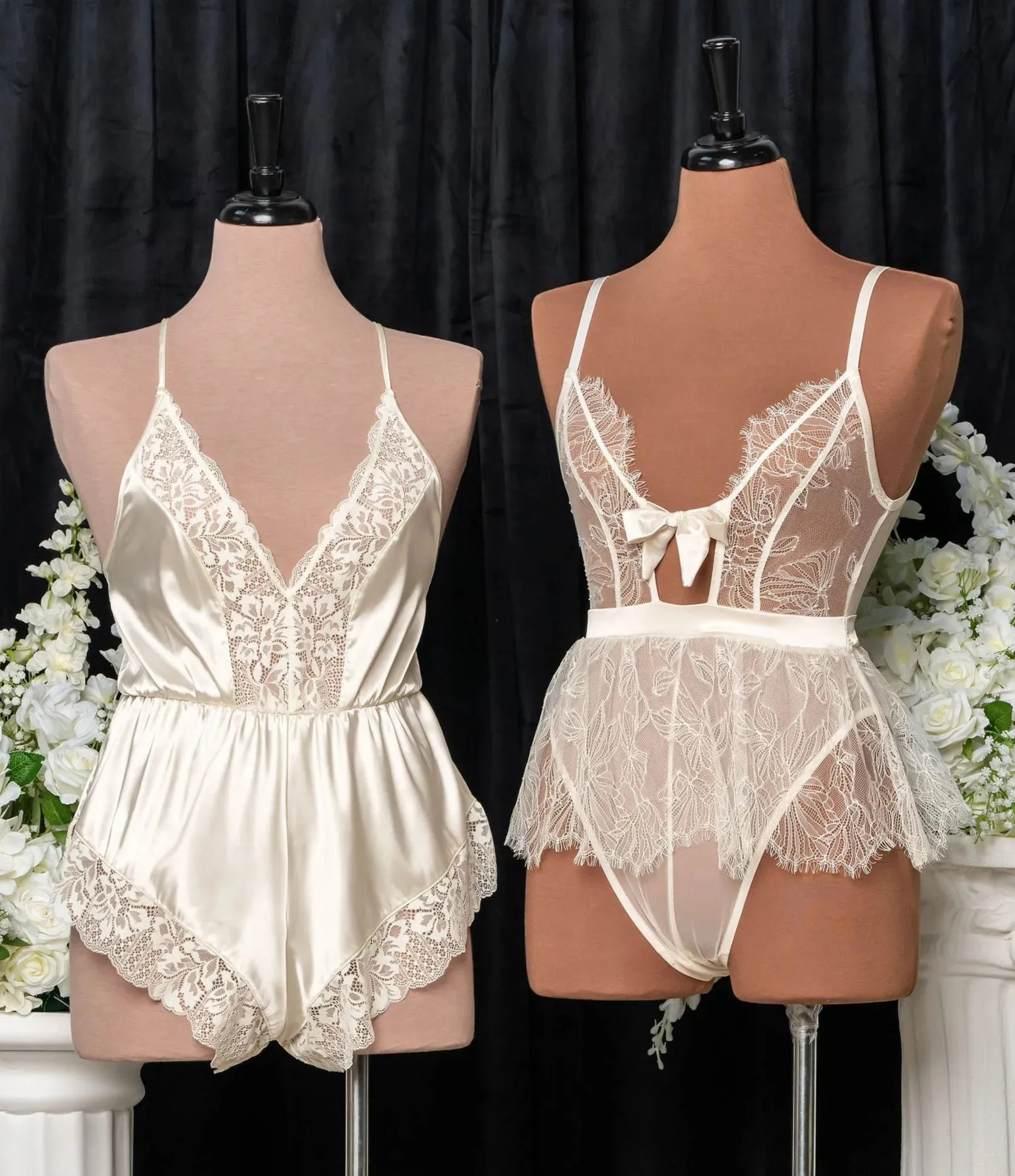Eyelash Lace Crotchless Teddy - Pearl