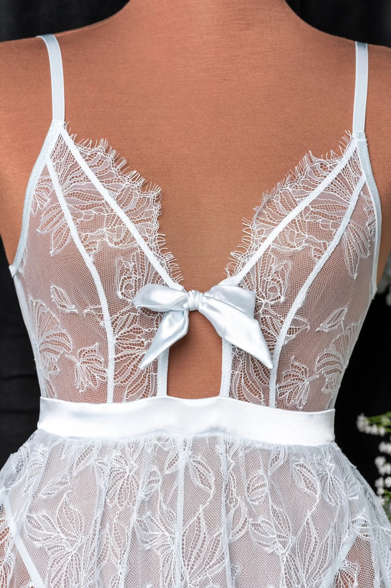 Eyelash Lace Crotchless Teddy - Something Blue