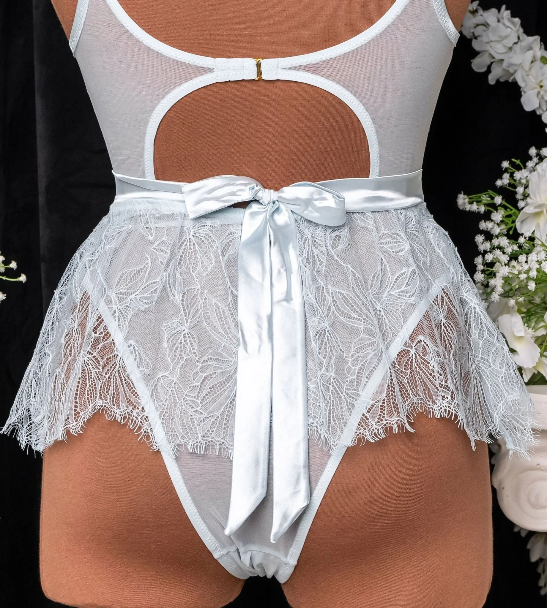 Eyelash Lace Crotchless Teddy - Something Blue