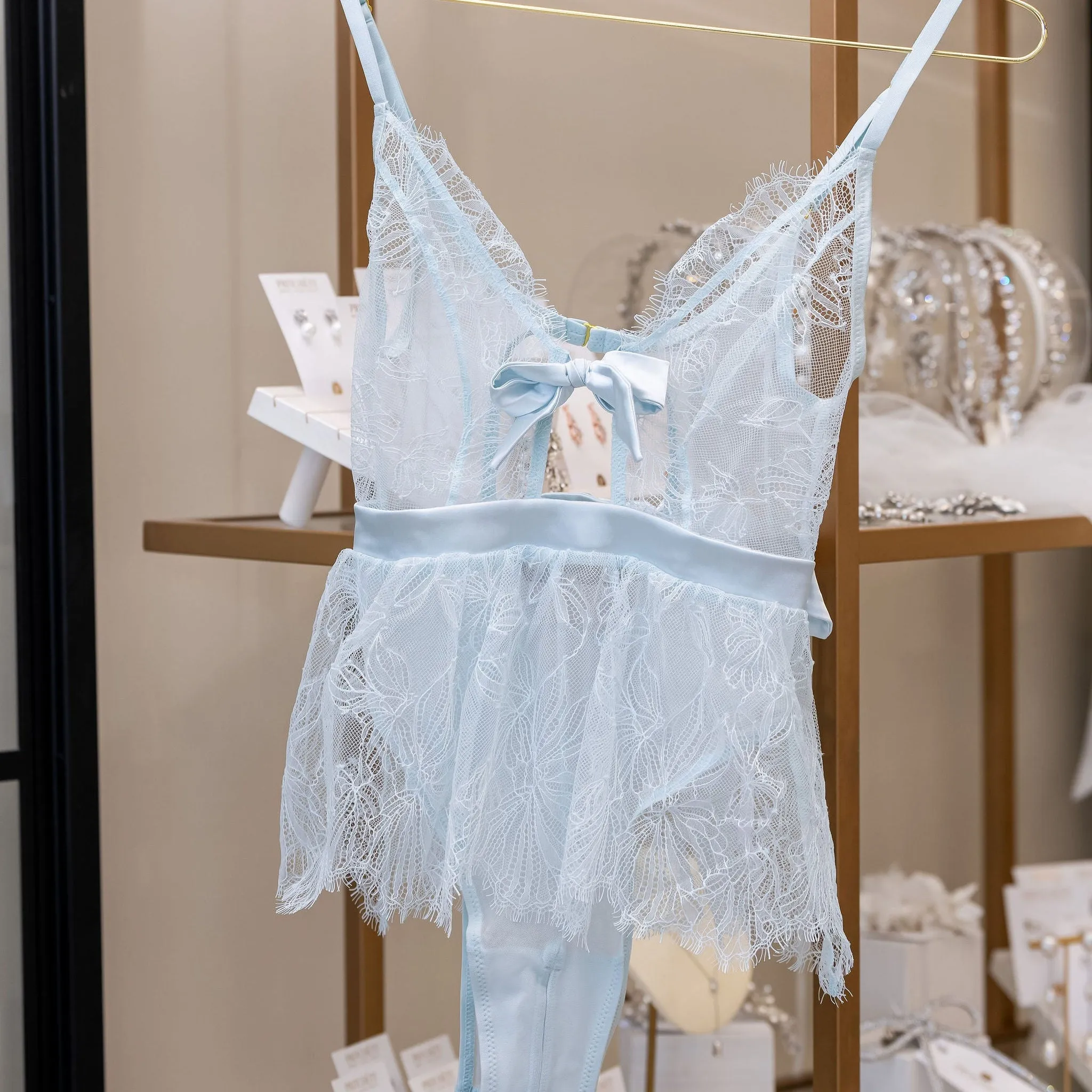 Eyelash Lace Crotchless Teddy - Something Blue