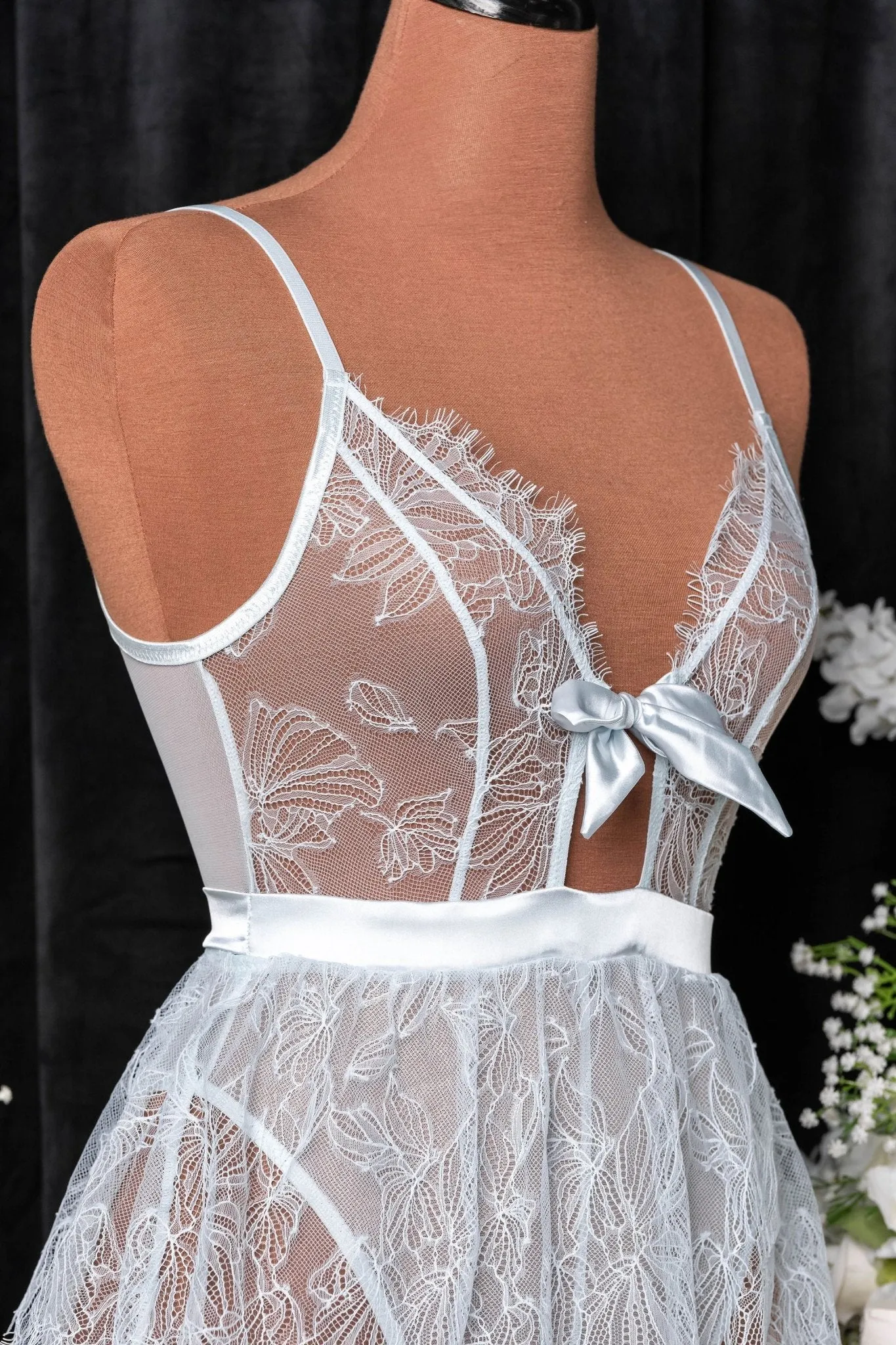 Eyelash Lace Crotchless Teddy - Something Blue