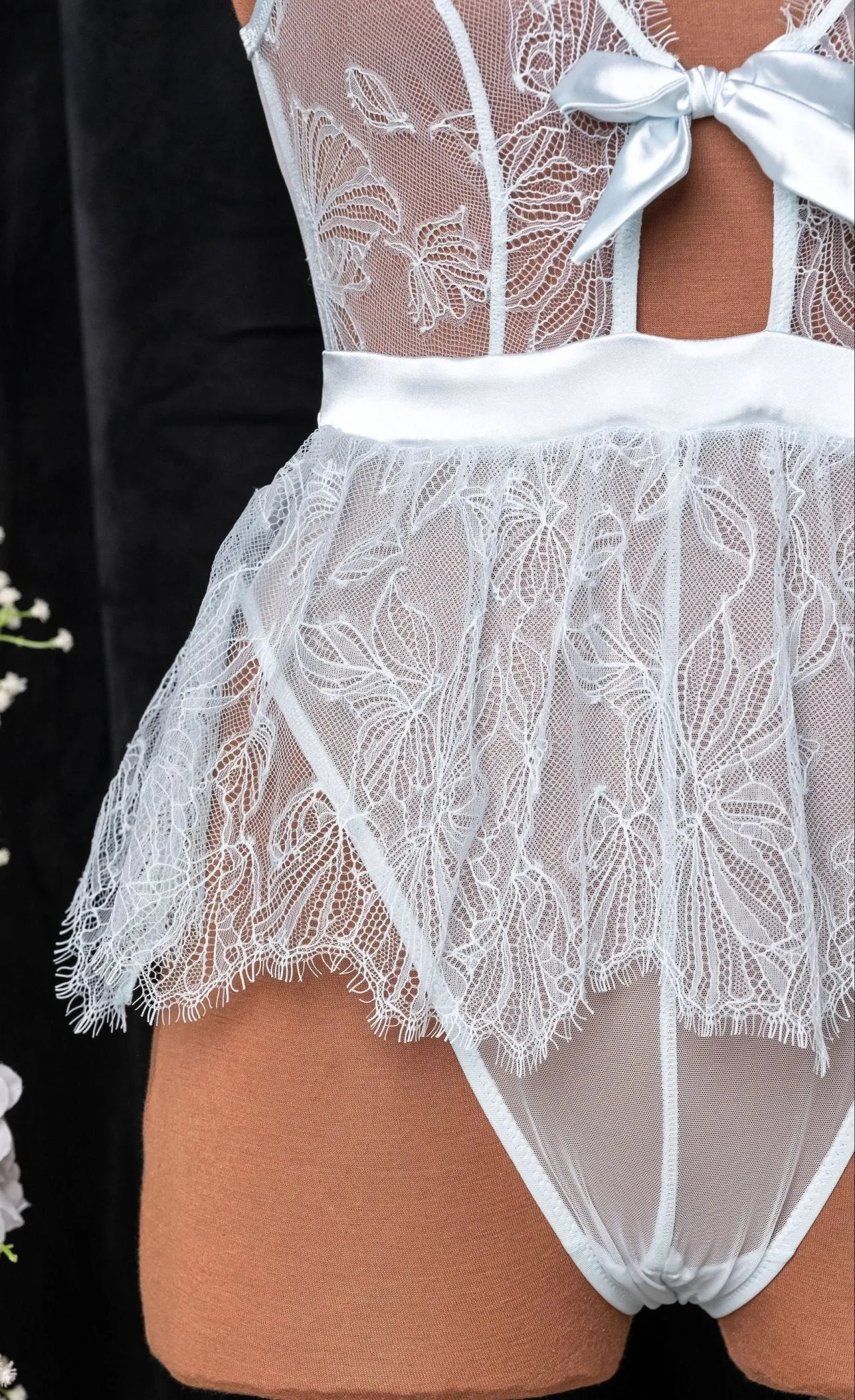 Eyelash Lace Crotchless Teddy - Something Blue