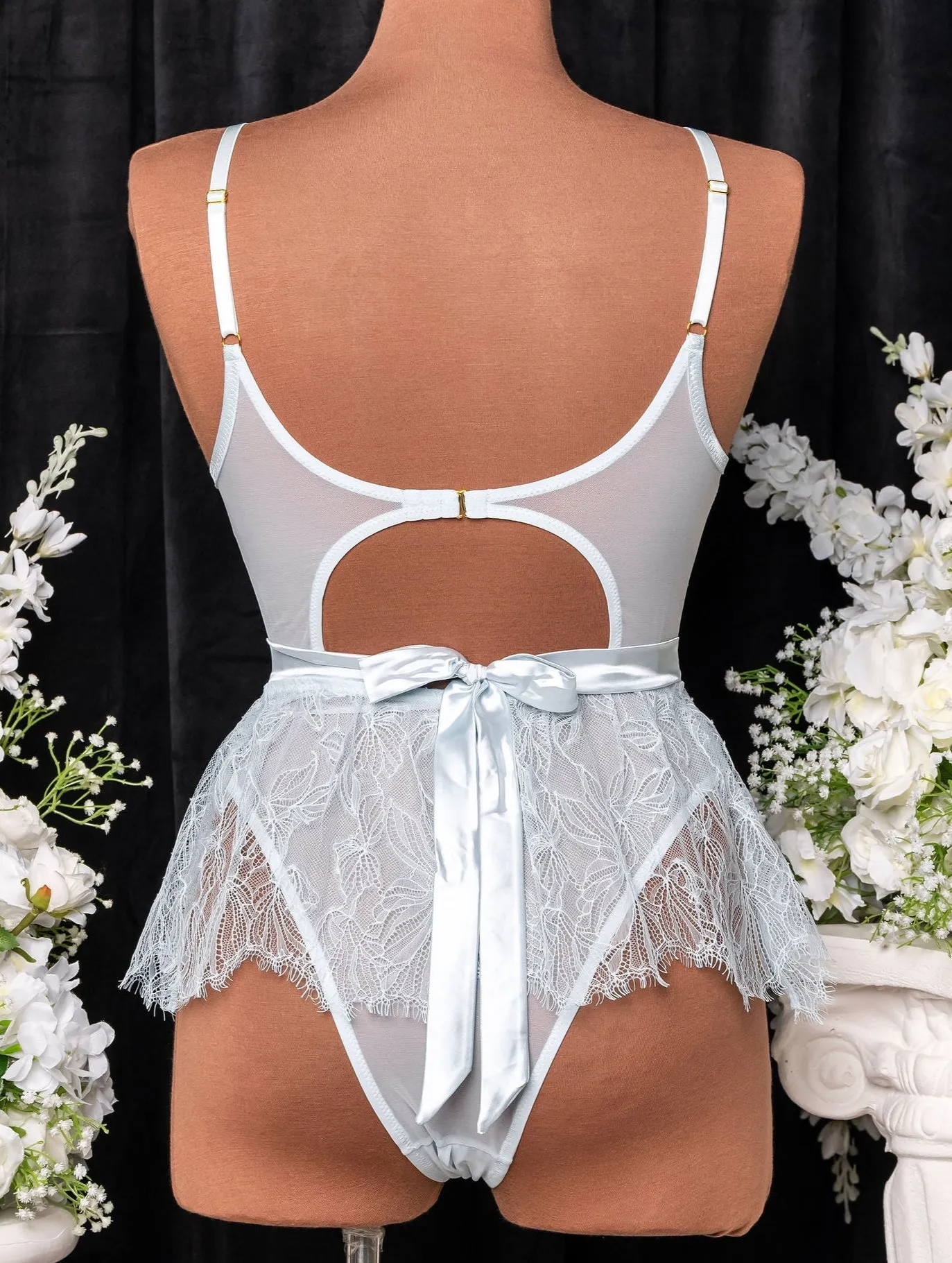 Eyelash Lace Crotchless Teddy - Something Blue
