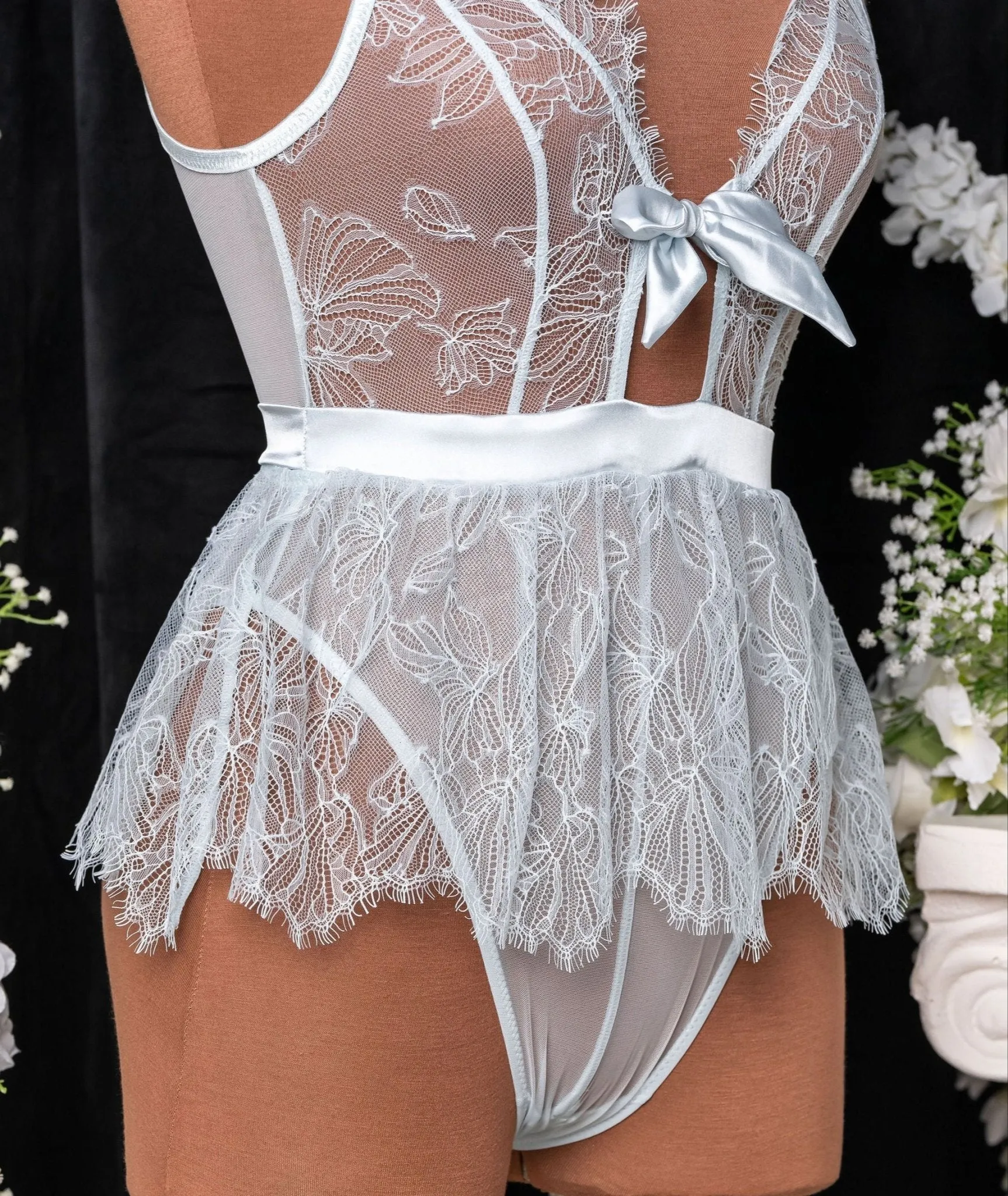 Eyelash Lace Crotchless Teddy - Something Blue