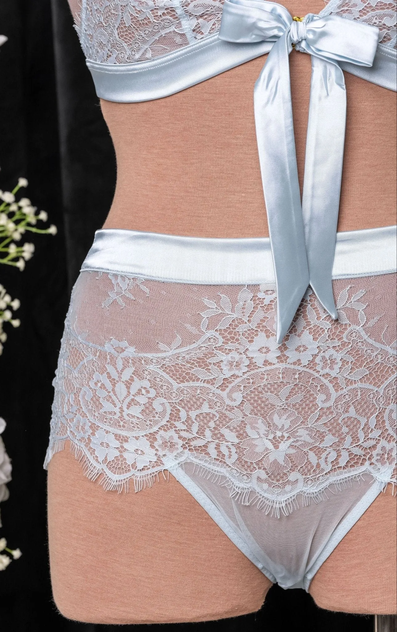 Eyelash Lace High Waist Crotchless Panty - Something Blue