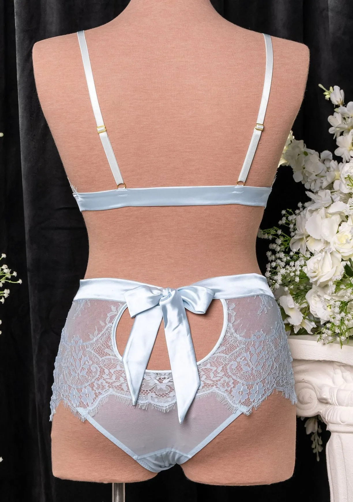 Eyelash Lace High Waist Crotchless Panty - Something Blue