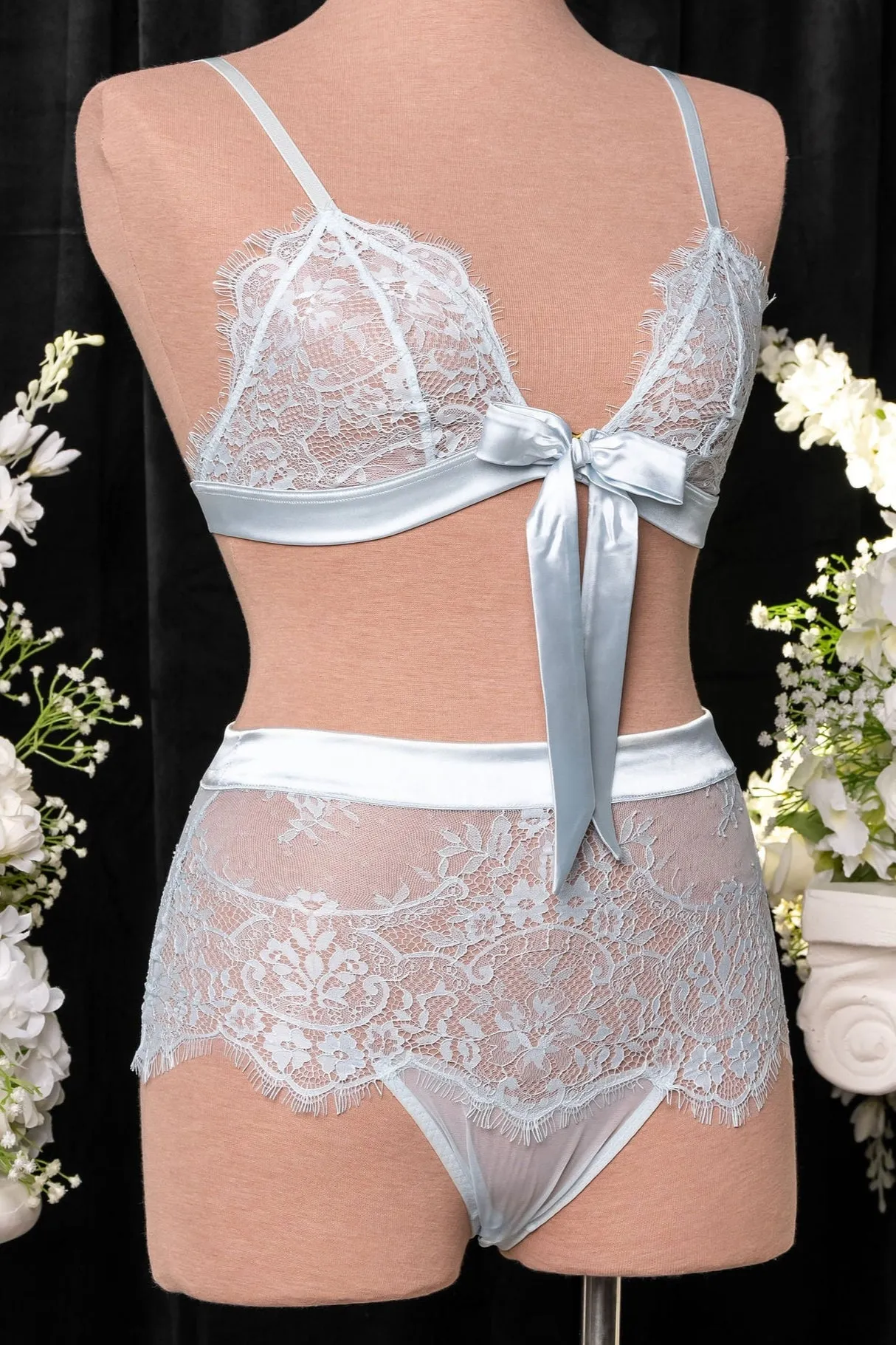 Eyelash Lace High Waist Crotchless Panty - Something Blue