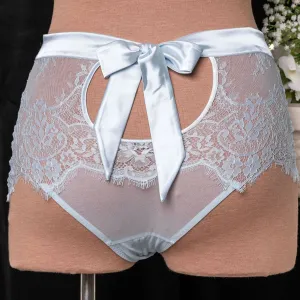 Eyelash Lace High Waist Crotchless Panty - Something Blue