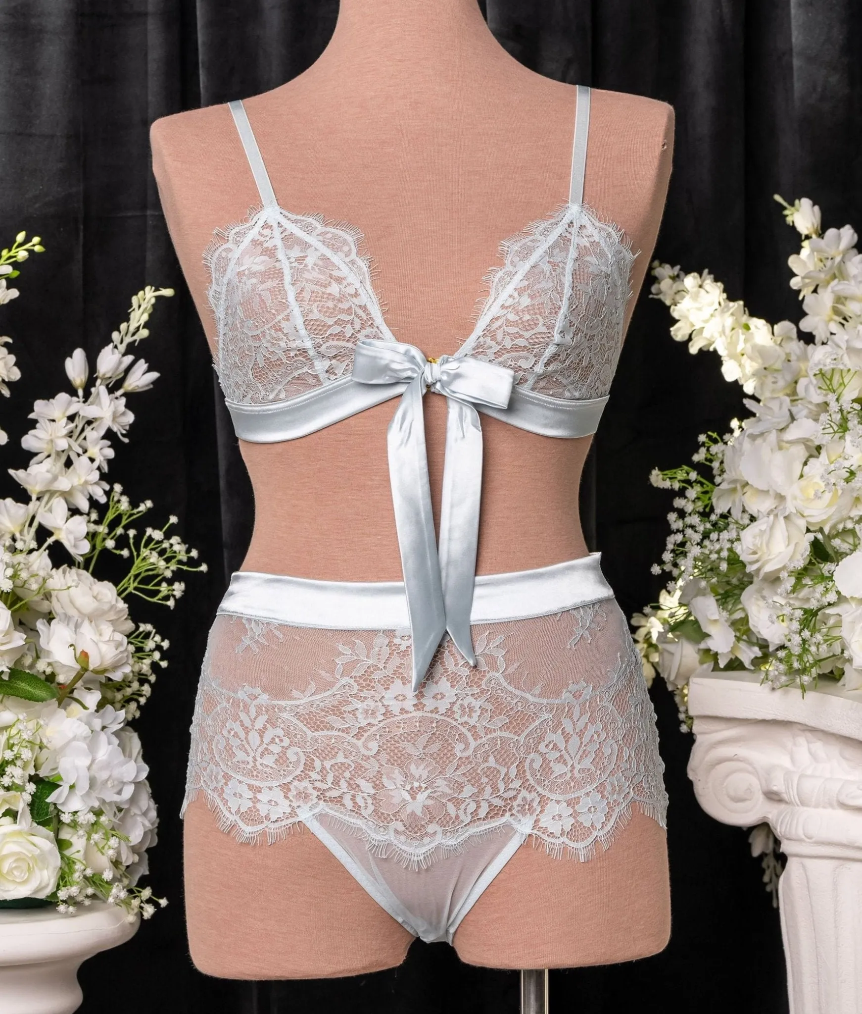 Eyelash Lace High Waist Crotchless Panty - Something Blue