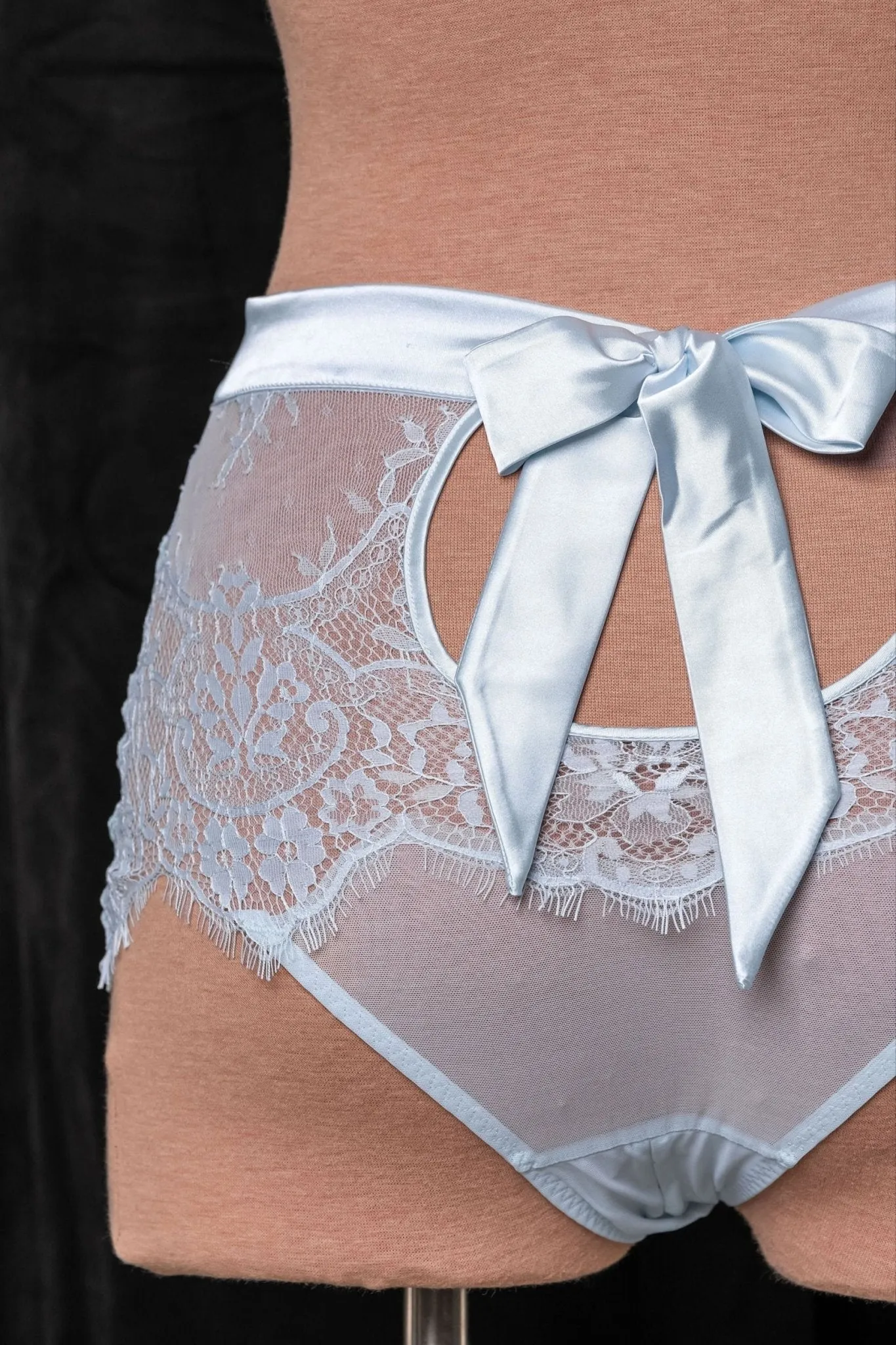 Eyelash Lace High Waist Crotchless Panty - Something Blue
