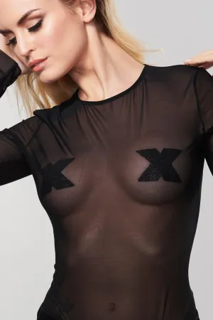 Flash Glitter Cross Pasties Black