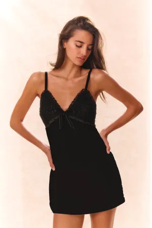 Ganette Velvet Mini Dress - BLACK