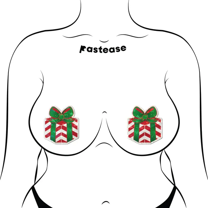 Gift: Christmas Present Wrapped with Bow Nipple Pasties
