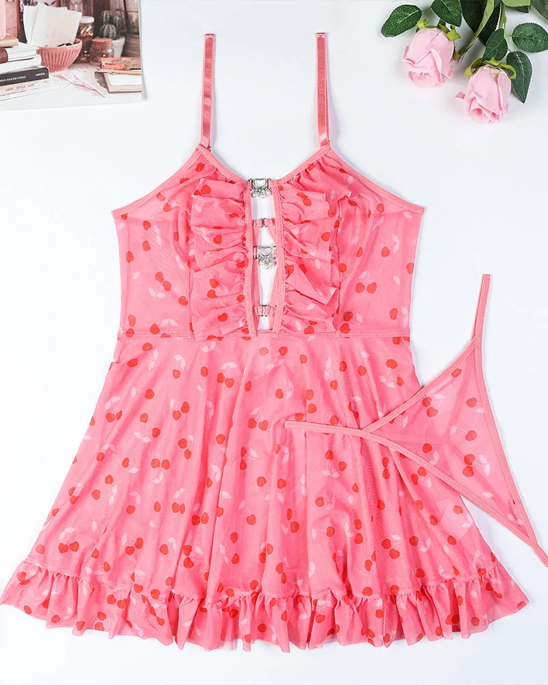 Heart Dots Hollow Babydoll Dress