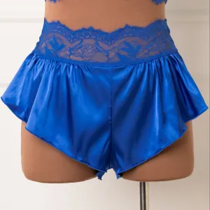 High Waist Satin Tap Shorts - Cobalt