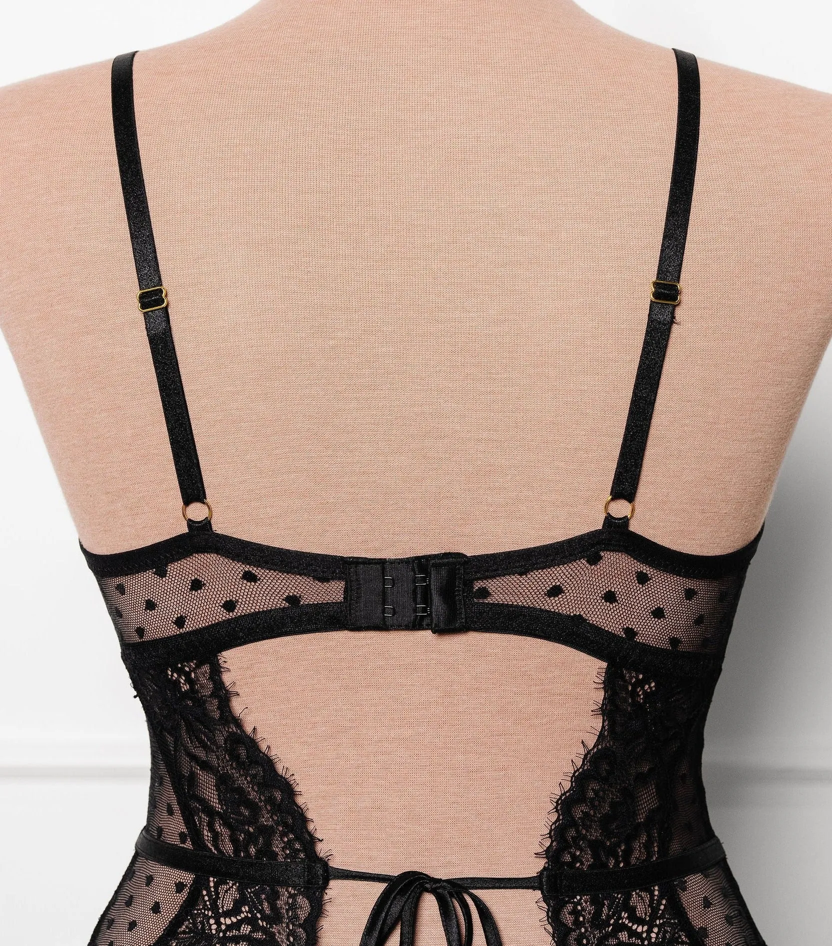 Lacy Crotchless Polka Dot Teddy - Black