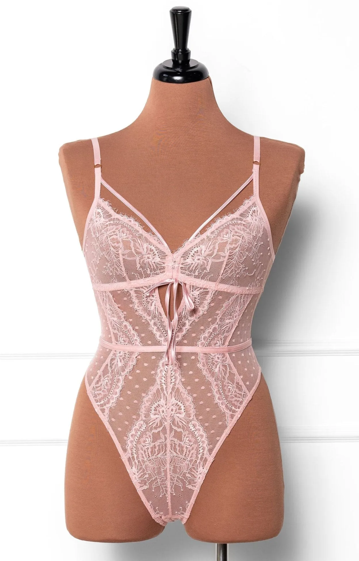 Lacy Crotchless Polka Dot Teddy - Blush