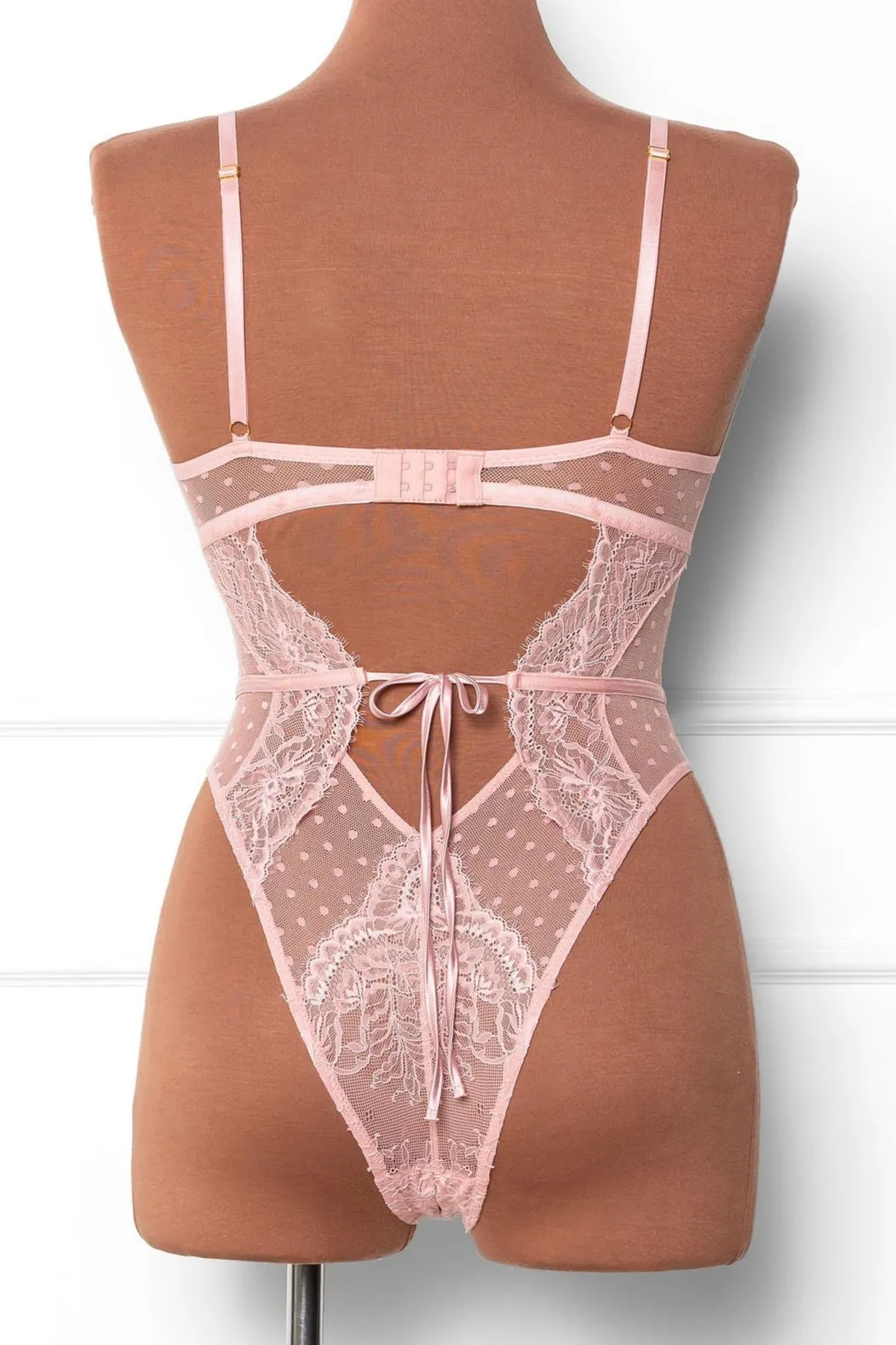 Lacy Crotchless Polka Dot Teddy - Blush