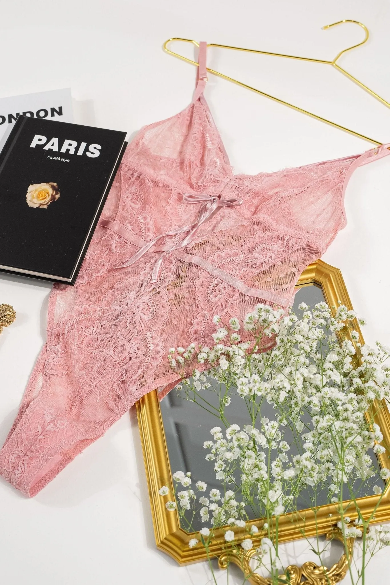 Lacy Crotchless Polka Dot Teddy - Blush