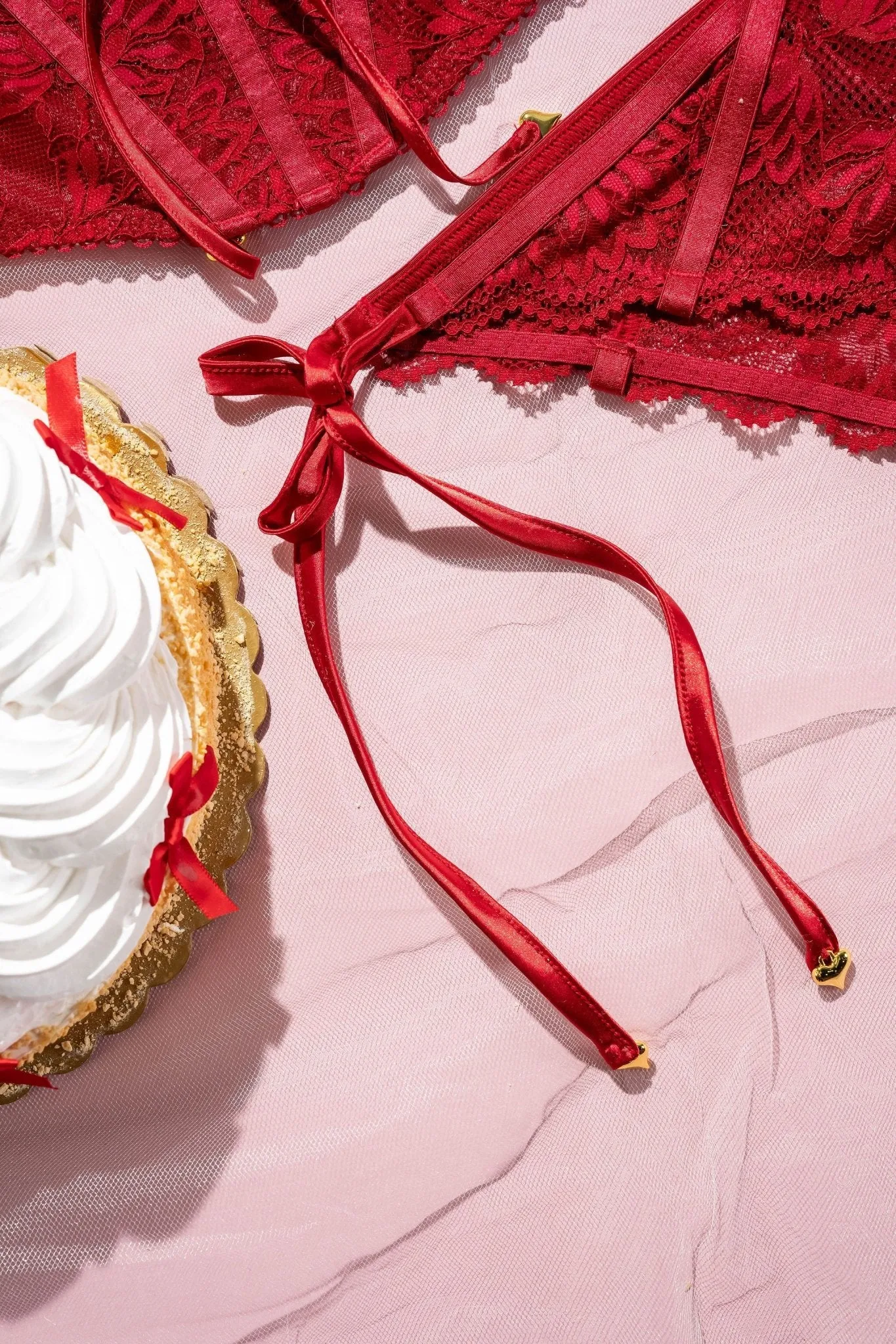 Lacy Heart Charm Side Tie Panty - Red