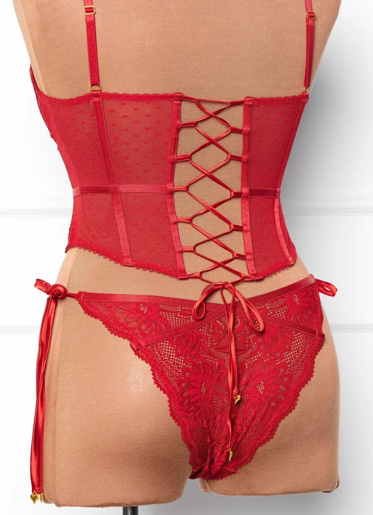 Lacy Heart Charm Side Tie Panty - Red
