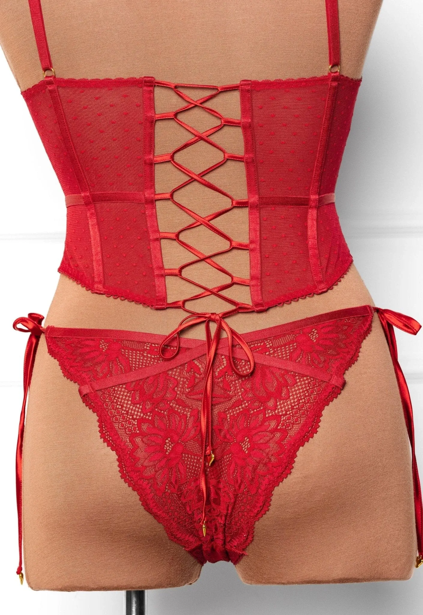 Lacy Heart Charm Side Tie Panty - Red