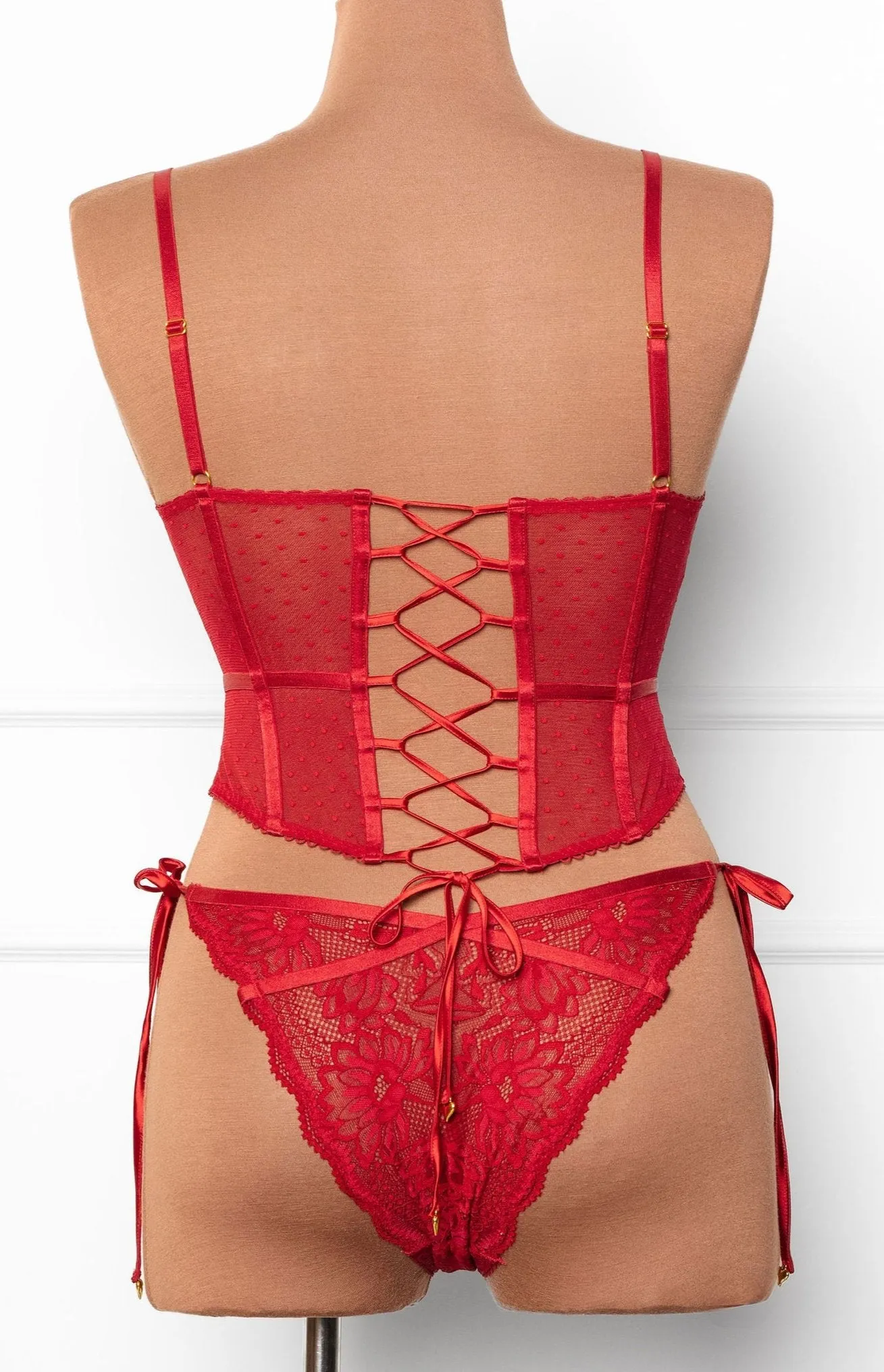 Lacy Heart Charm Side Tie Panty - Red